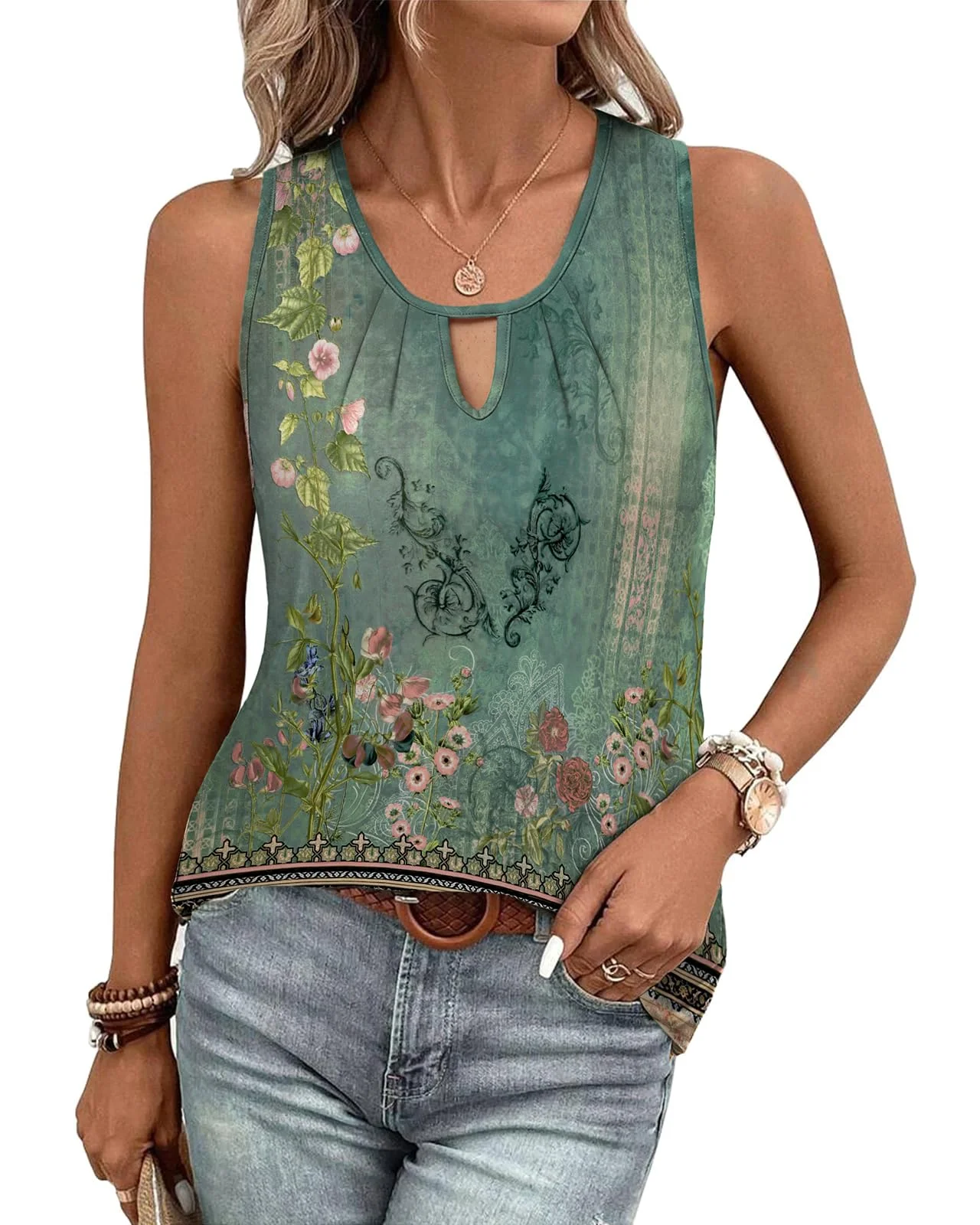 Tanmolo Damen Tank Top Ärmellos Tanktops Sommer T Shirt Basic Oberteile Blusentop Lässige Top Plissierte Bluse