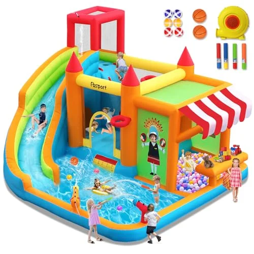 FBSPORT hüpfburg Outdoor mit gebläse hüpfburgen Kinder aufblasbare hüpfburg draußen XXL Outdoor für Erwachsene groß hüpfburg mit rutsche geeignet für Kinder