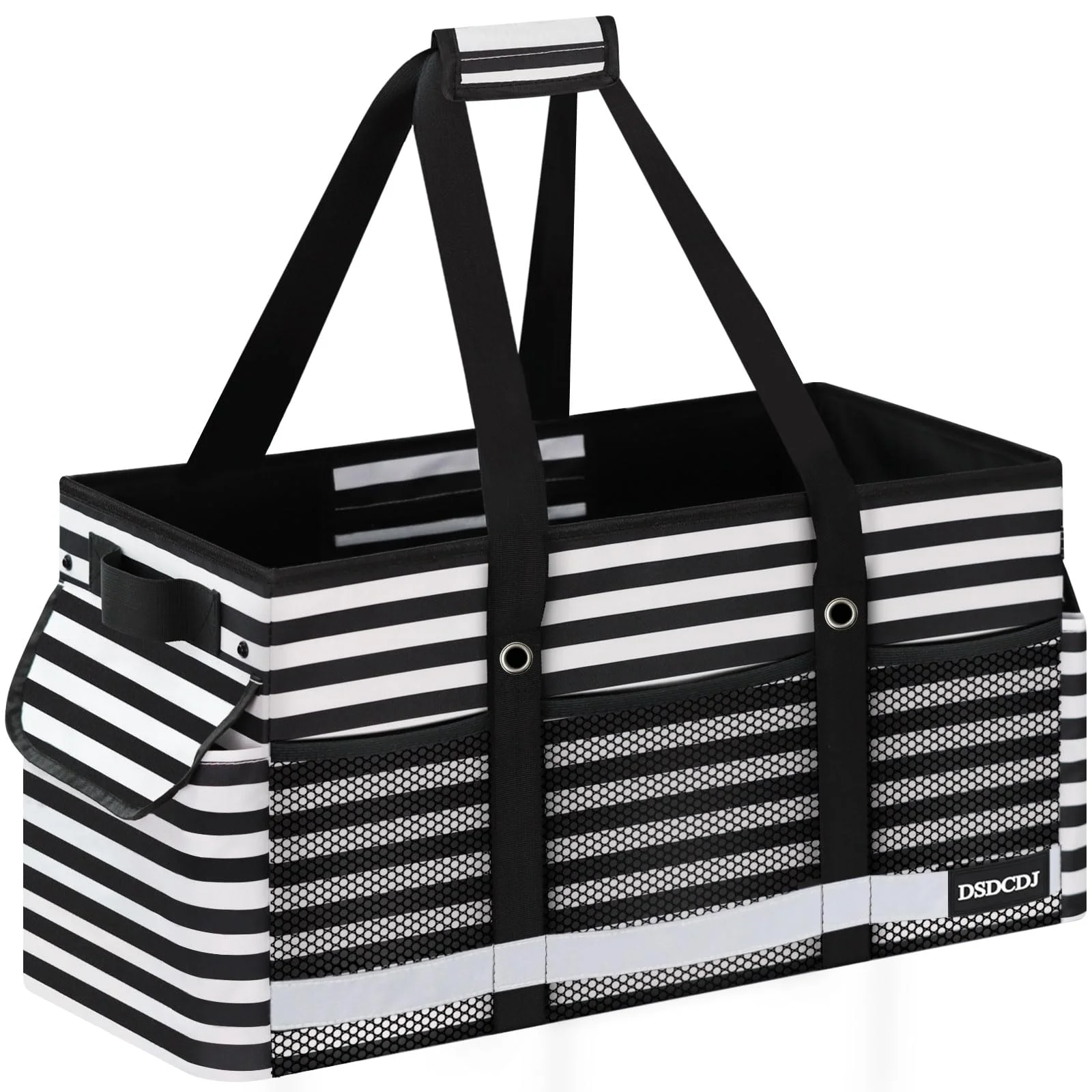 DSDCDJ 48L Einkaufskorb Faltbar mit Leuchtstreifen – Korb Einkaufen mit Verstärktem Boden – Einkaufstasche Groß Picknickkorb Tragekorb mit Henkel - Ideal für Einkaufen, Picknick, Reisen