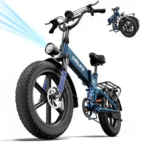 URLIFE Klapprad Elektrofahrrad, 20 * 4.0 Zoll Fat Tire E Bike Herren mit 48V 13AH Herausnehmbarer Akku, Lange Reichweite bis 80-100KM, Vollfederung für Alle Geländearten 7-Gang