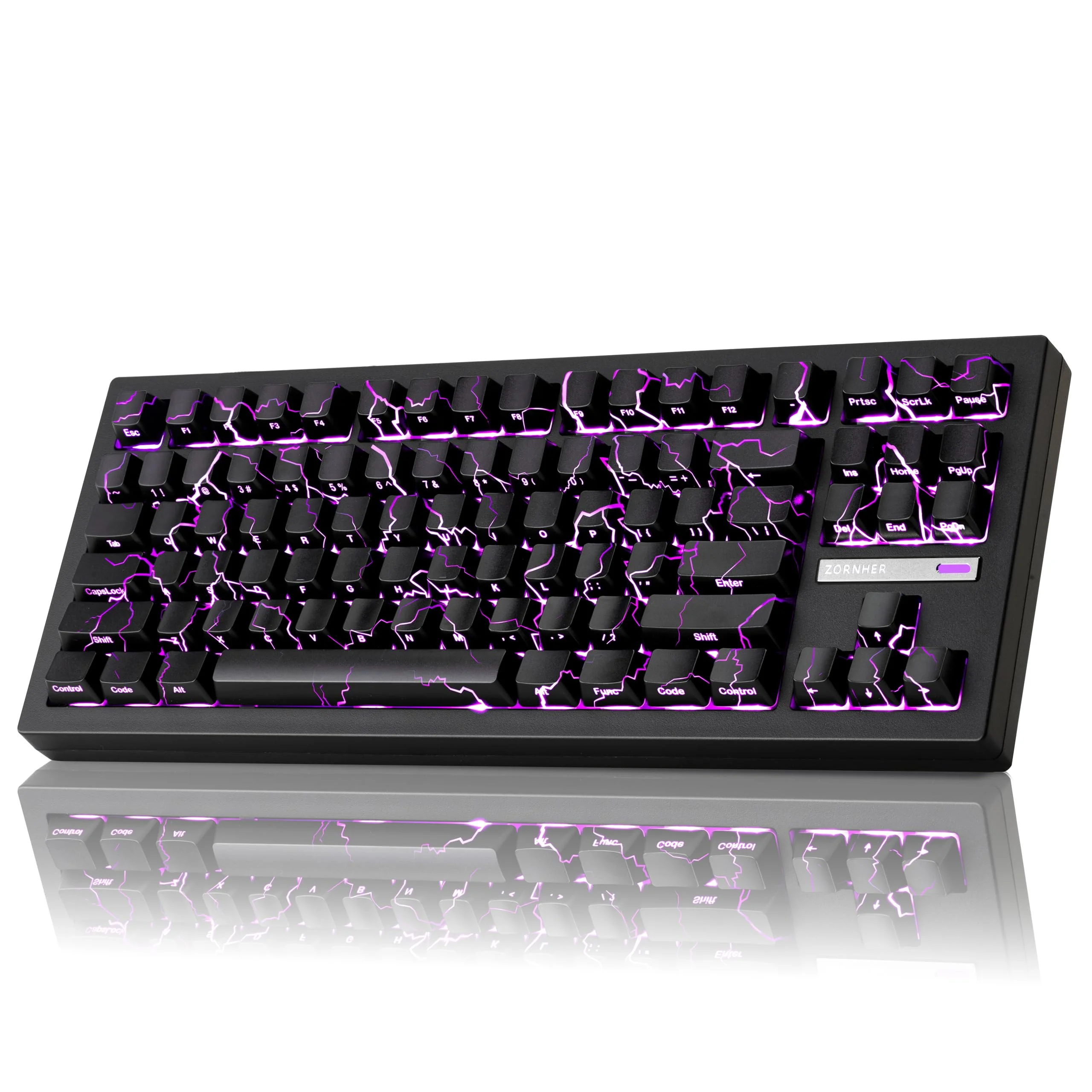 ZORNHER ZH870 Gaming Tastatur Kabellos, Mechanische Tastatur 80% Wireless Keyboard Schwarz mit Lightning IMD PC Keycaps, Creamy Linear Switches, Hot Swap, RGB Beleuchtung