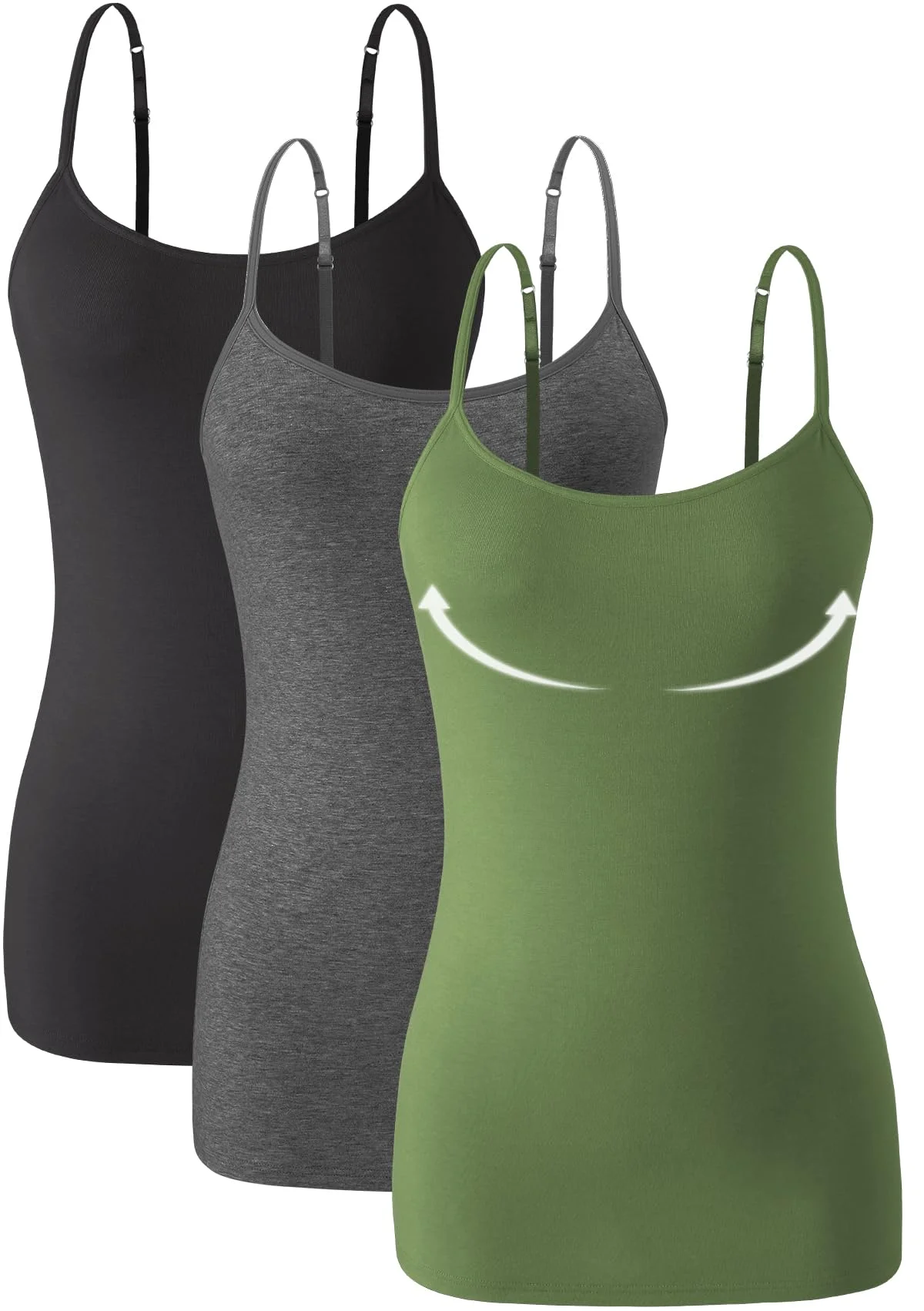 Knuffnee Damen Baumwolle Unterhemd Regal BH Unterhemden Verstellbaren Spaghetti Top 3er Pack