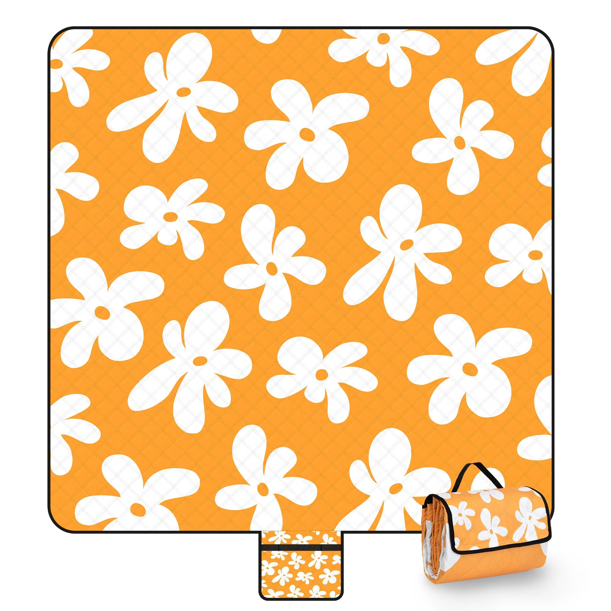 Picknickdecke 200x200 cm，XXL Stranddecke wasserdicht sandfrei, faltbare Strandmatte aus Dreischichtige Struktur waschbarem - Tragbar für Camping, Familienpicknick, Strand, Reisen und Park -Limoncello