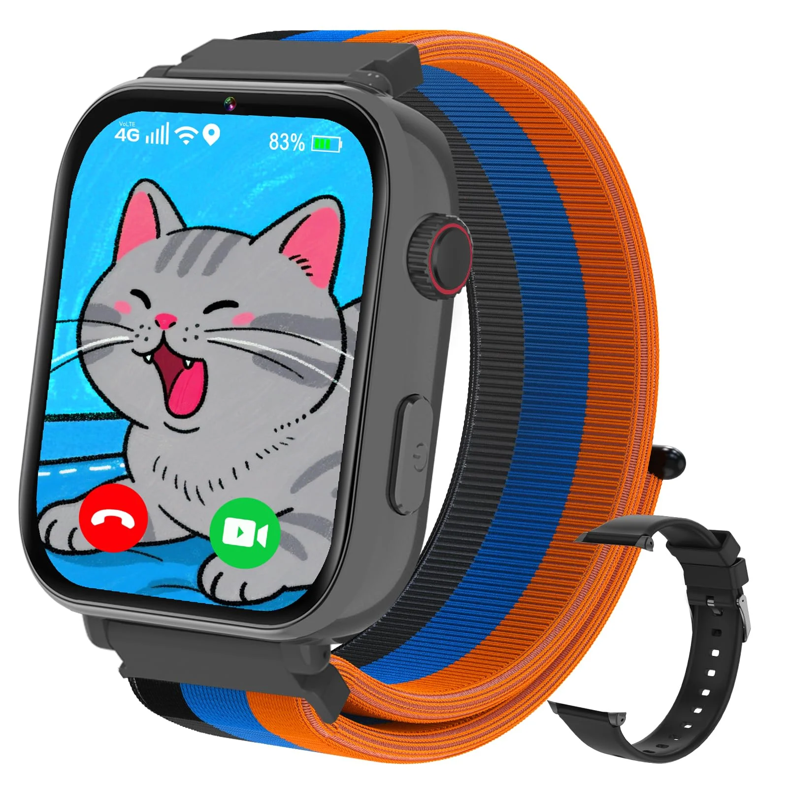 Smartwatch für Kinder, 4G GPS Kinder Smartwatch Uhr Telefon Video und Voice Smart Familienchat SMS WIFI, SOS Sport Schrittzähler Spiele, Kindergeschenke Armbanduhr Uhr für ab 4 Jahren, Schwarz