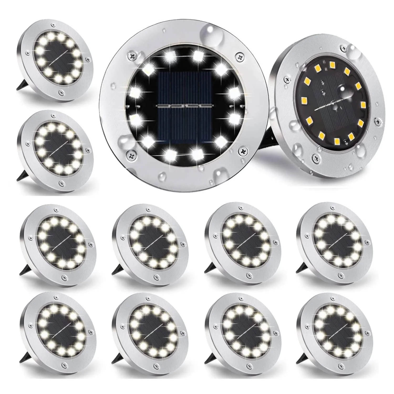 Nurkoo [12 Stücke] Solar Bodenleuchte Aussen, 12 LEDs Solarleuchten 800mAh Disk Lights Mit Upgrade Solarpanel Gartenleuchte Solarlampe Solar Strahler Deko für Rasen,Gehweg,Pool,Terrassen(KaltWeiß)