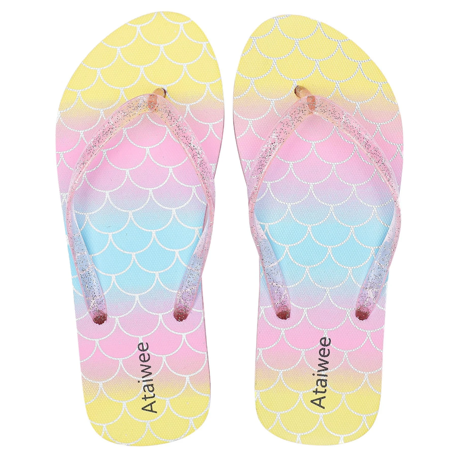 Ataiwee Mädchen-Flip-Flop, kleine/große Kinder-Strandsandalen, bunt bedruckte Sandalen für Kinder.