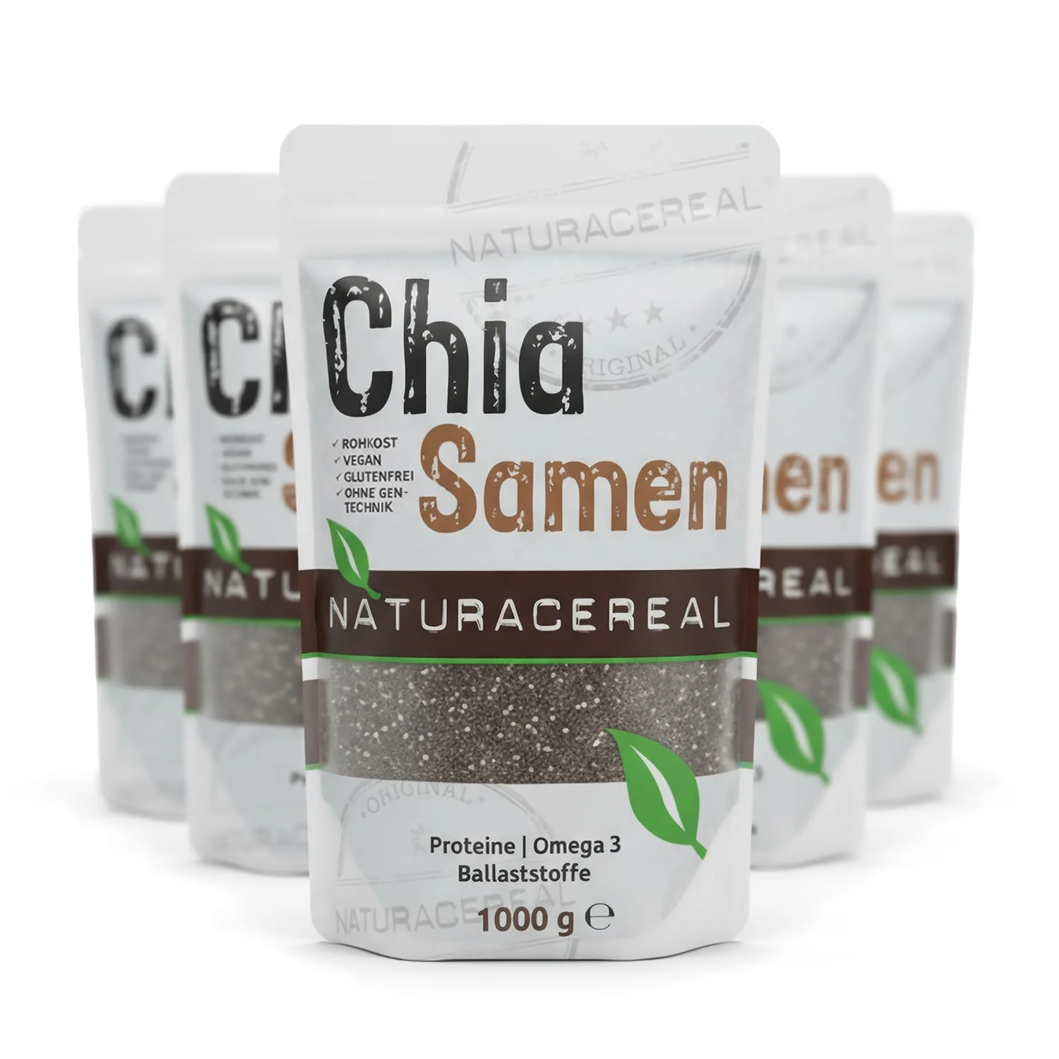 Chia Samen 5 x 1 kg (5 kg) – Naturacereal® – aus Paraguay, in Deutschland verpackt – vegan & glutenfrei – mit Omega-3 & Omega-6, Ballaststoffen & Protein – für Müsli, Smoothies, Pudding & Backen