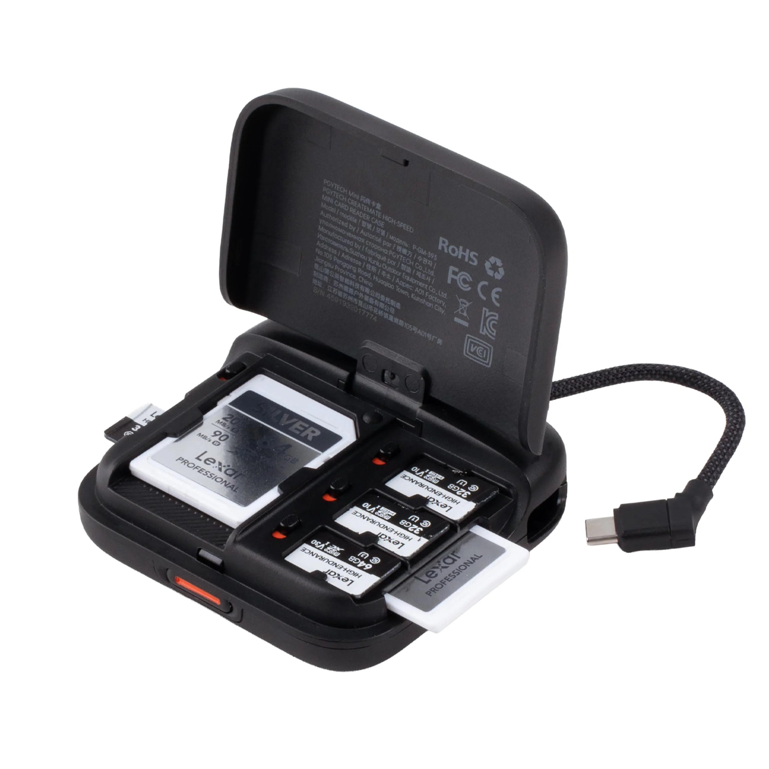 PGYTECH CreateMate Mini SD/Micro SD Kartenleser, USB 3.1 Schnell, Schwarz | 312MB/s Schnelle Übertragung, OTG Speicher Box, Kompatibel mit Windows/Mac/Linux/Android/iPad OS, Mini Tragegurt Hülle