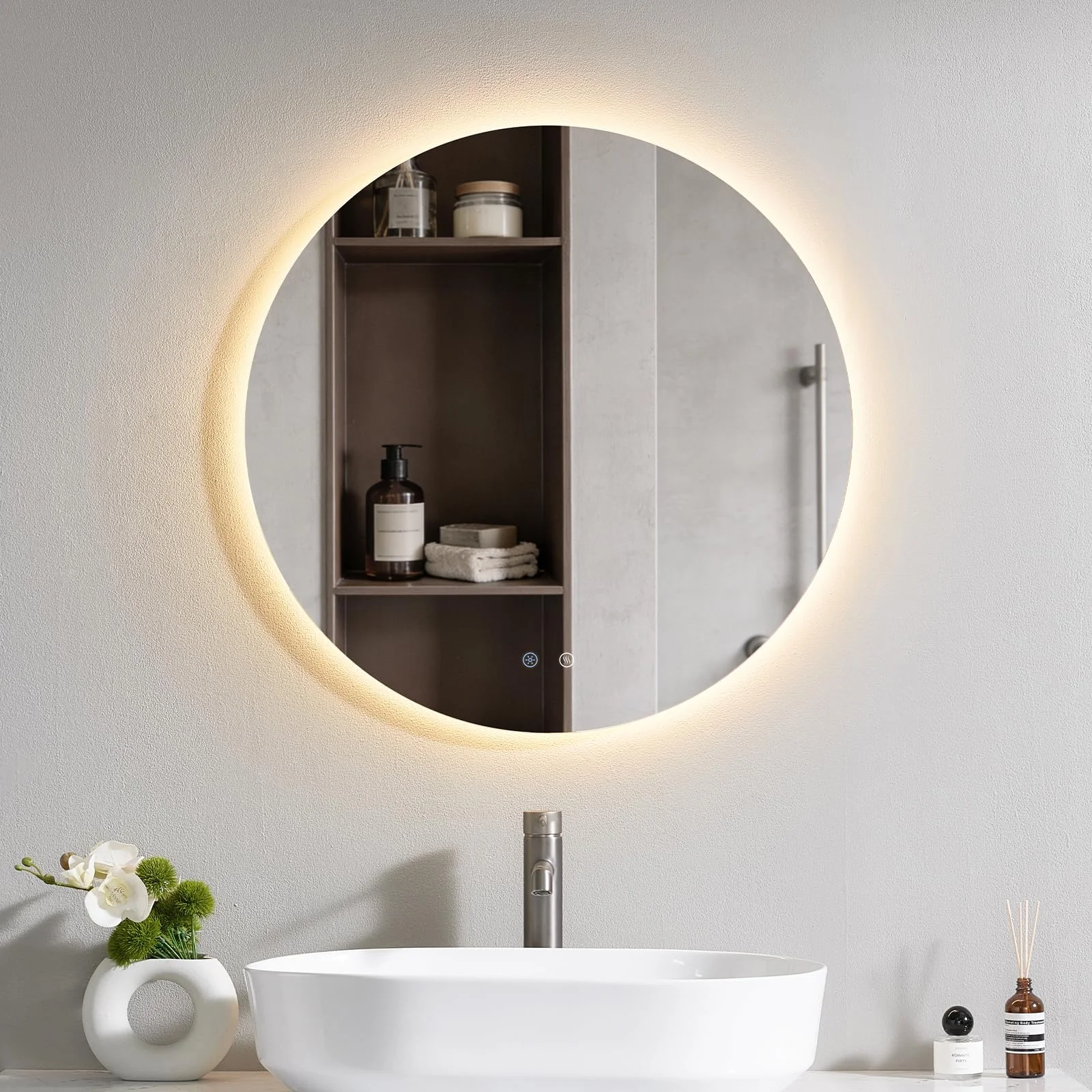 ANNWA Badezimmerspiegel Led Badspiegel Rund,Touch-Schalter, LED Spiegel mit 3 Lichtfarben dimmbar,Memory-Funktion,beschlagfrei,Badezimmerspiegel mit Licht,LED Wandspiegel mit Licht 70X70cm(NHYJ702D)