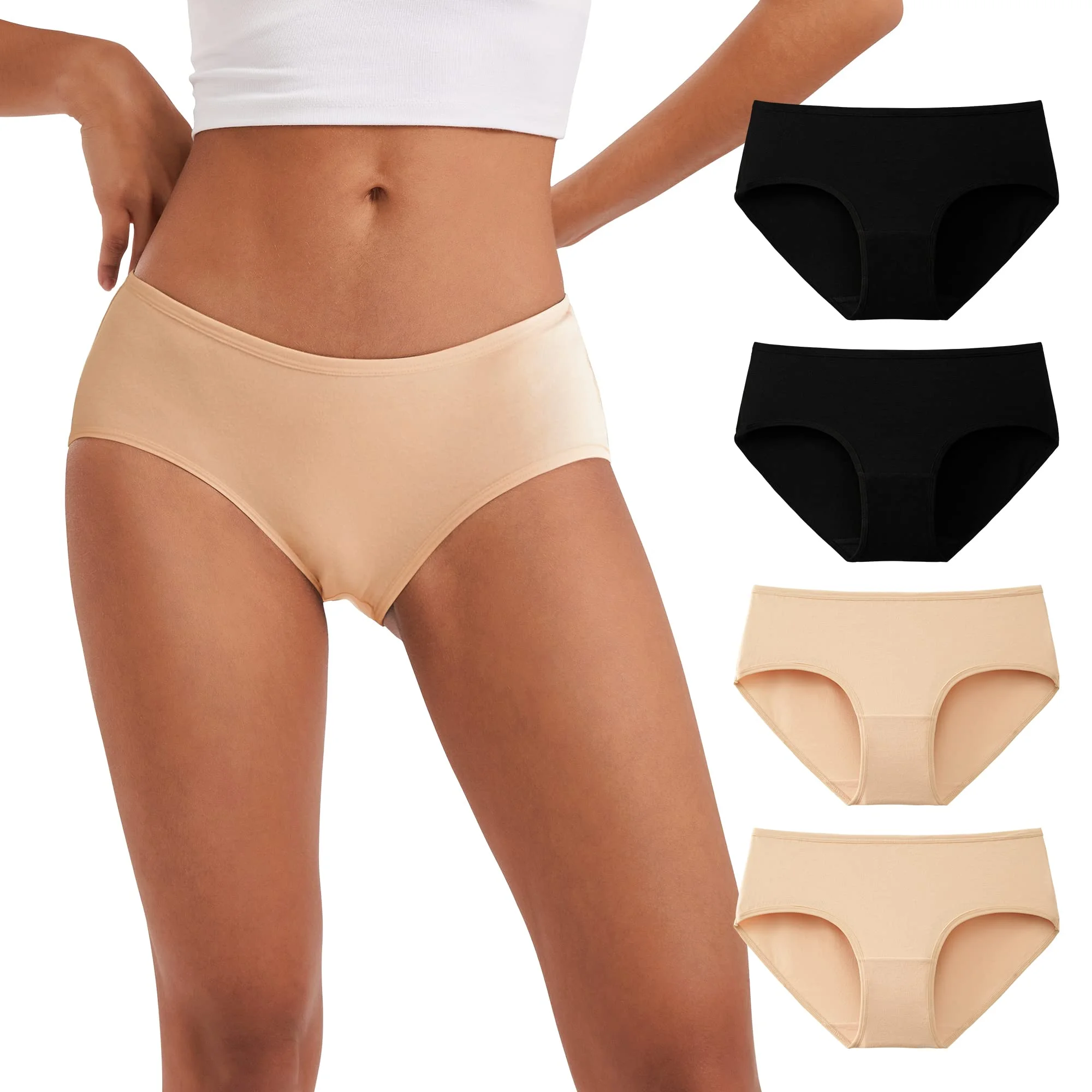 INNERSY Unterhosen Damen Baumwolle Slips Hipster Unterwäsche Frauen 4 Pack | Mittlerer Taille Damenunterwäsche, Sport Unterhose Weich, Basic Panties Bequem, Stretch Schlüpfer, Atmungsaktive Midi Slip