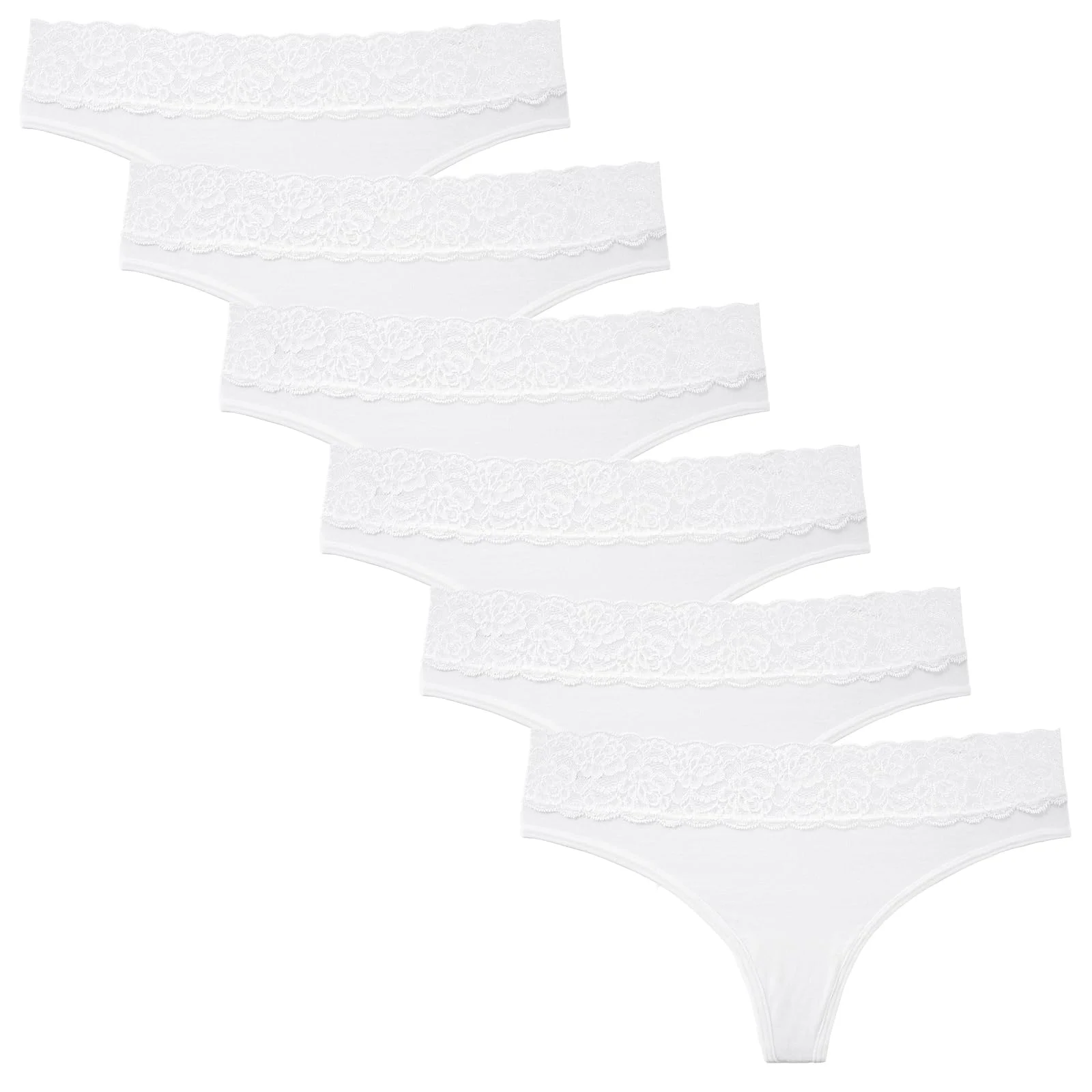 INNERSY String Tanga Damen Spitze Sexy Unterwäsche Frauen Baumwolle 6 Pack | Spitzen Unterhosen, Atmungsaktive Hipster Panties, Weich Strings Tangas Mittlere Taille, Feminine Thong, Sport, Dates, Alltag