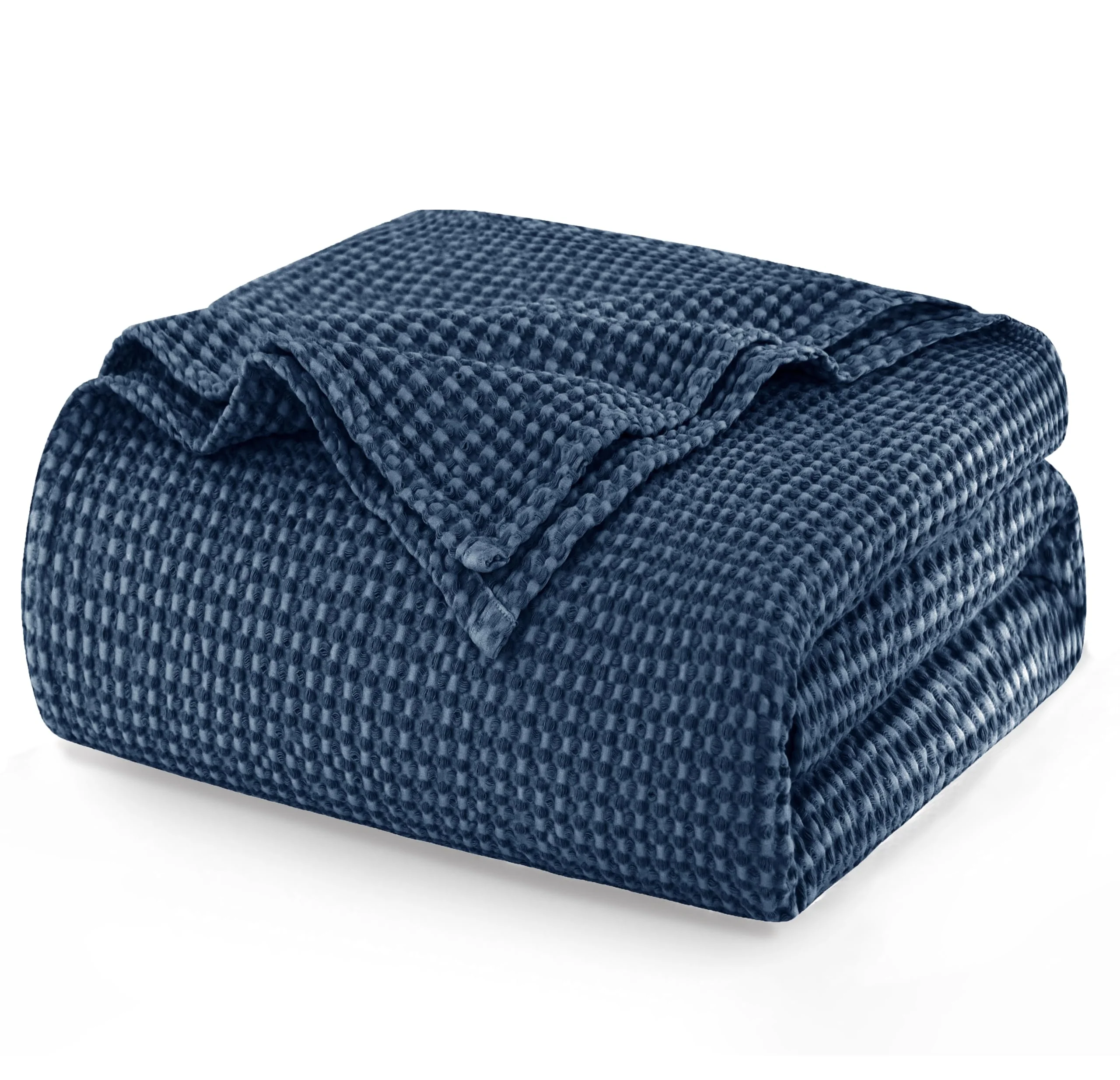 Talasily 100% Baumwolle Decke 220 x 240 cm, Weiche und Atmungsaktive Tagesdecke, Waffelmuster Leichte Decke als Sofadecke Couchdecke, Weich Kuschelige Wohndecke Wohnzimmer, Sofa Couch Navy Blau