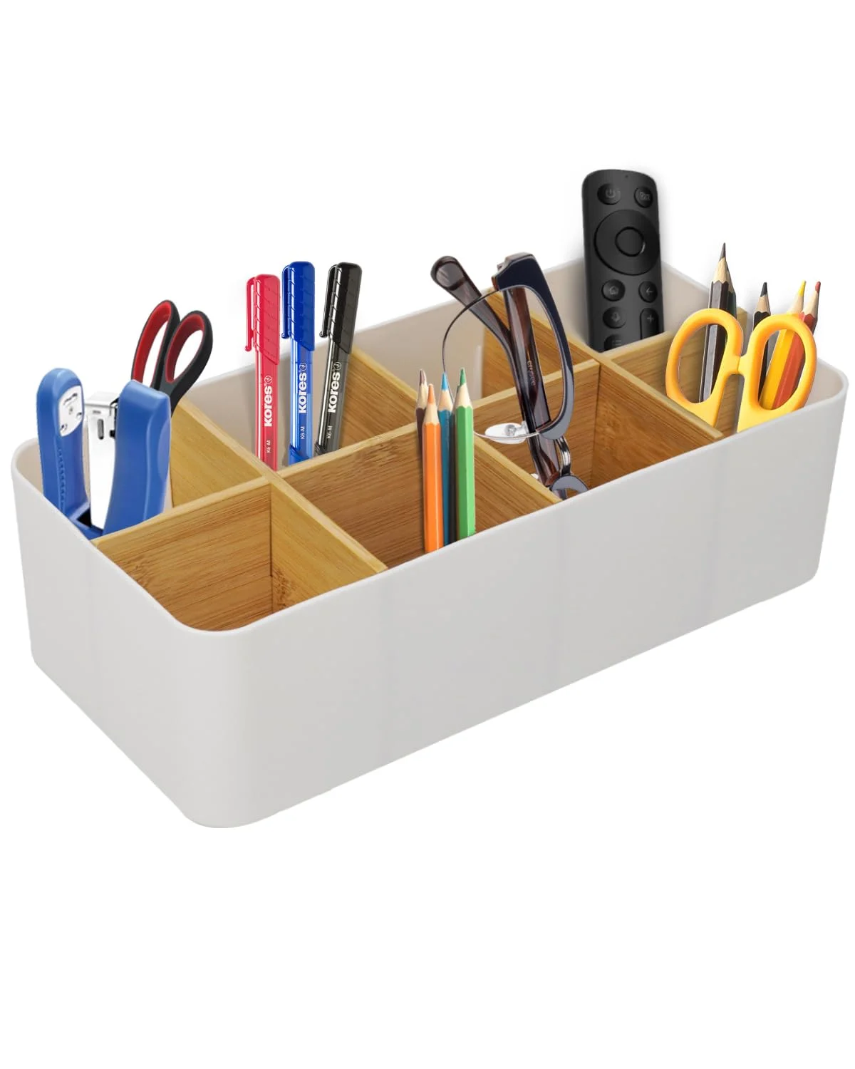 ZephyrCraft Schreibtisch Organizer, 8 Fächer Stiftehalter, Büro Organizer Weiß, Multifunktionale Aufbewahrung für Stifte, Fernbedienungen & Zubehör