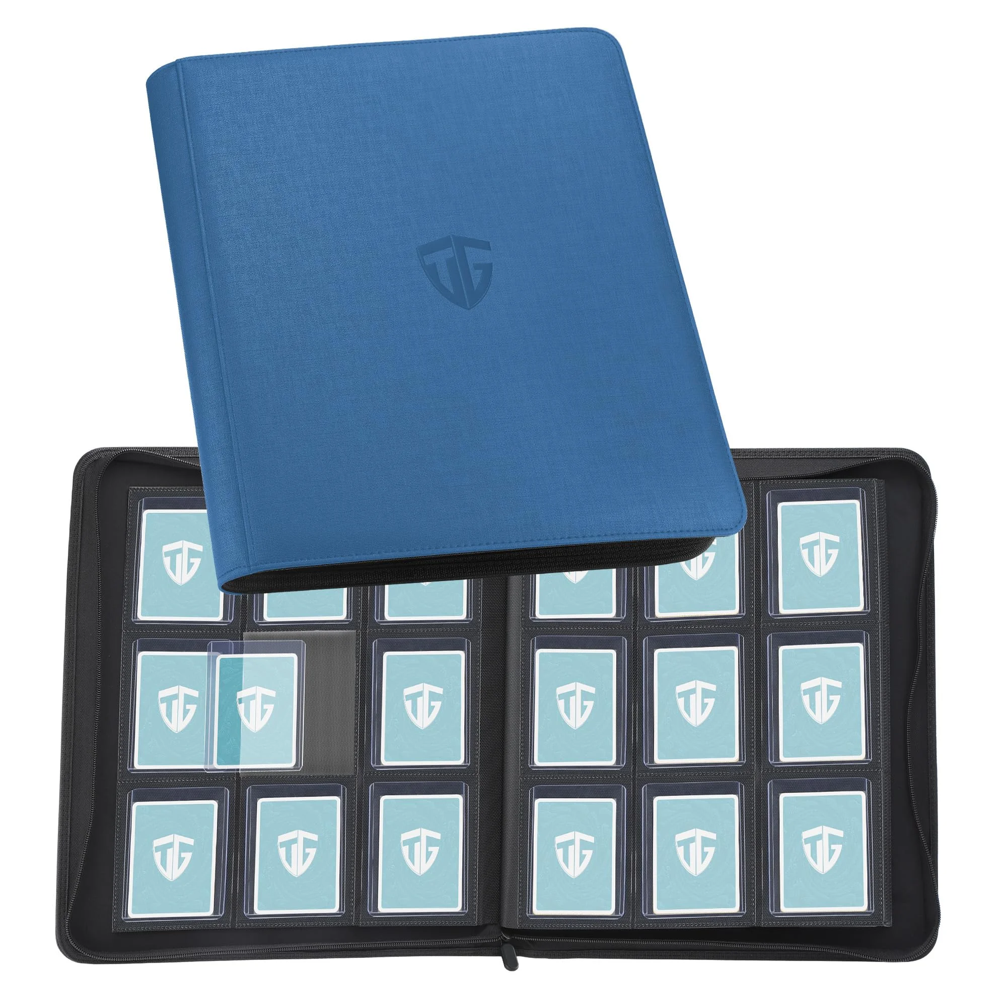 TCGUARD Toploader Sammelkarten Album für 216 Toploader, 9 Fächer Toploader Binder mit Hüllen für 3"x4" Rigid Card, Trading Card Binder für TCG, MTG-Karten, Kartensammelalben (Blau)
