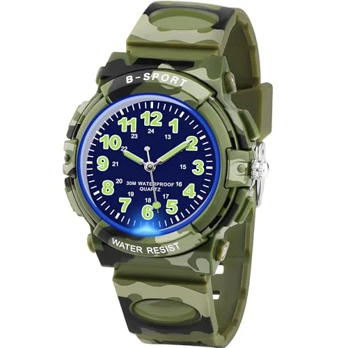 GUUMUXIN Analoge Kinderuhr mit Bunten Lichtern für Jungen und Mädchen, 30M wasserdichte Lernuhr TPU Armband Outdoor Sportuhr für 5-16 Jahre