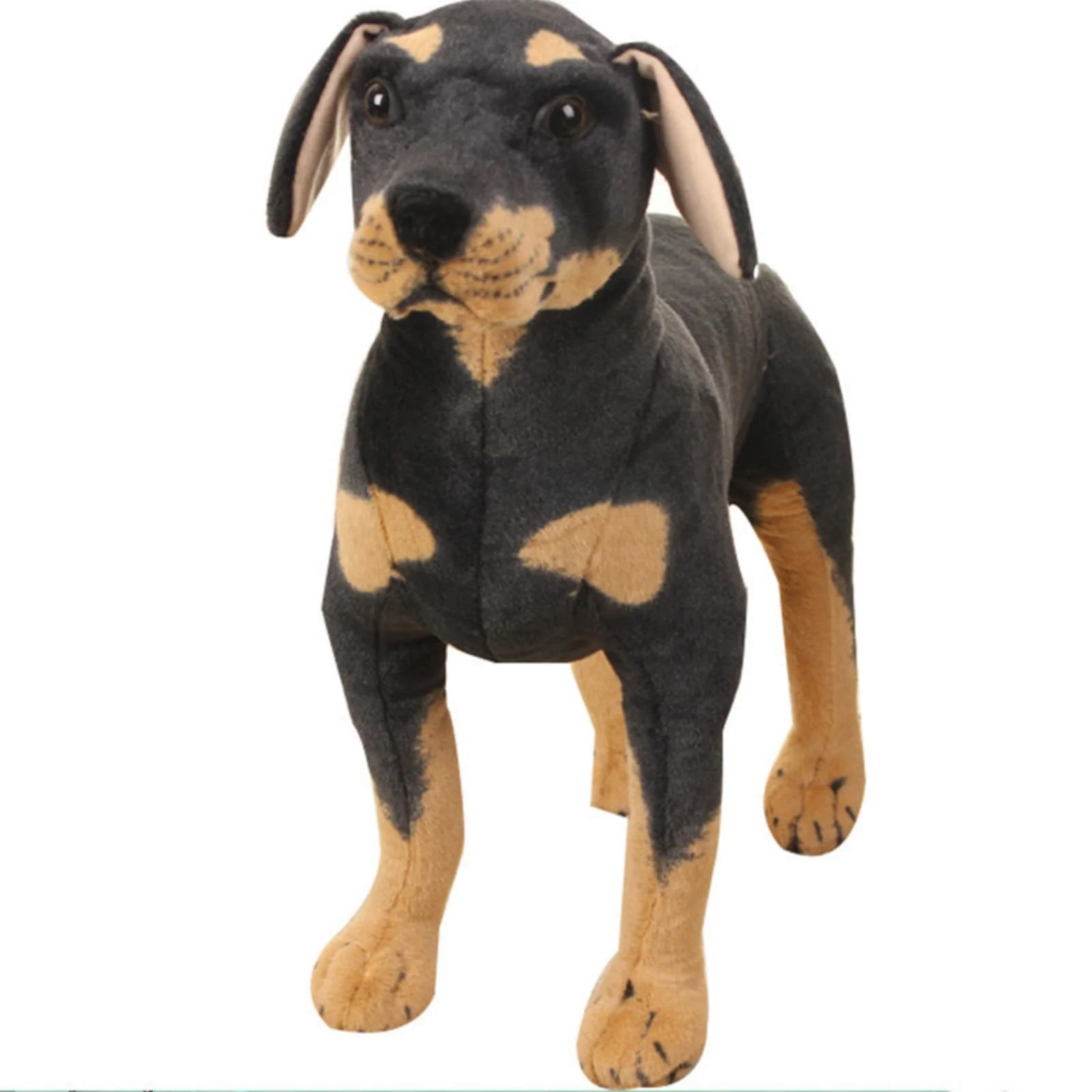 champracer Simuliertes Tier Hund Plüschtier lebensechter Rottweiler-Welpe Plüsch Stoffhund Plush Toy Stehend Schwarzer Hund Stofftier Spielzeug Geschenke für Jungen Mädchen (32cm)