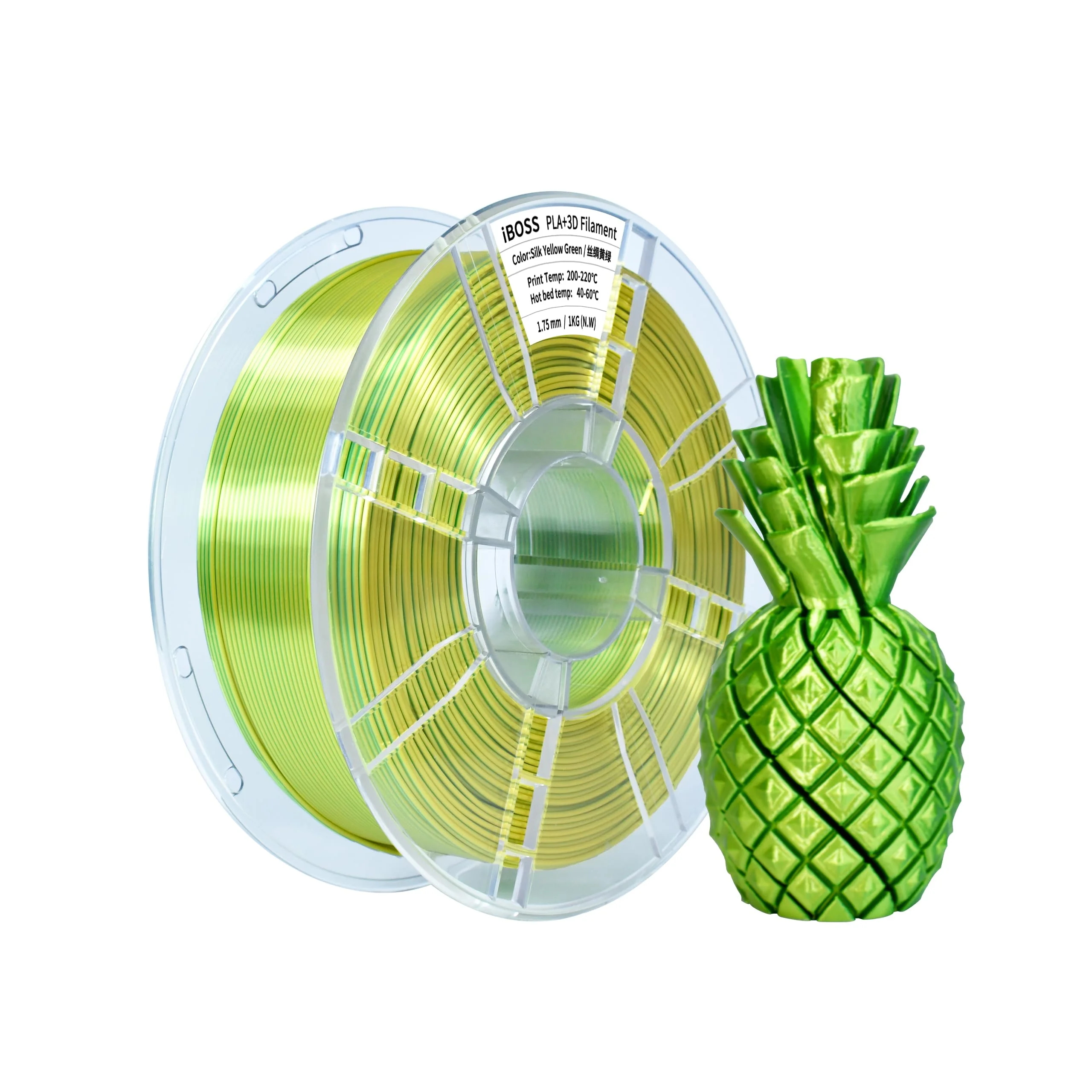 iBOSS Silk PLA Filament 1.75mm zweifarbig Gelb-Grün Hochglänzendes coextrudiertes 3D-Druckerfilament,+/- 0,02 mm,2,2 lbs,Silk Yellow-Green