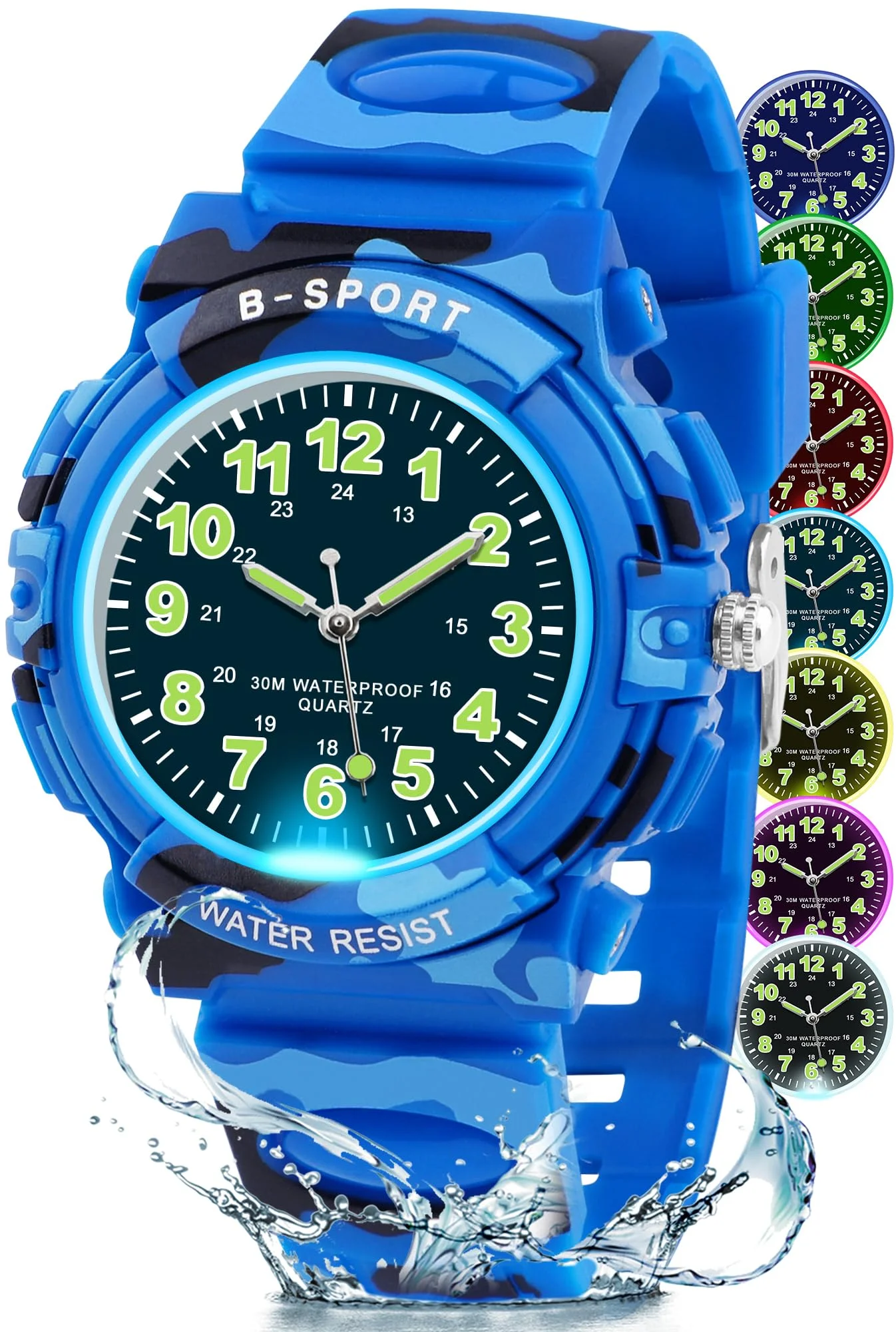 DTKID Analoge Kinderuhr Jungen Mädchen, Armbanduhr Kinder mit Licht, gut lesbares Zifferblatt, 50M Wasserdicht, Uhr Kinder ab 5-16 Jahren