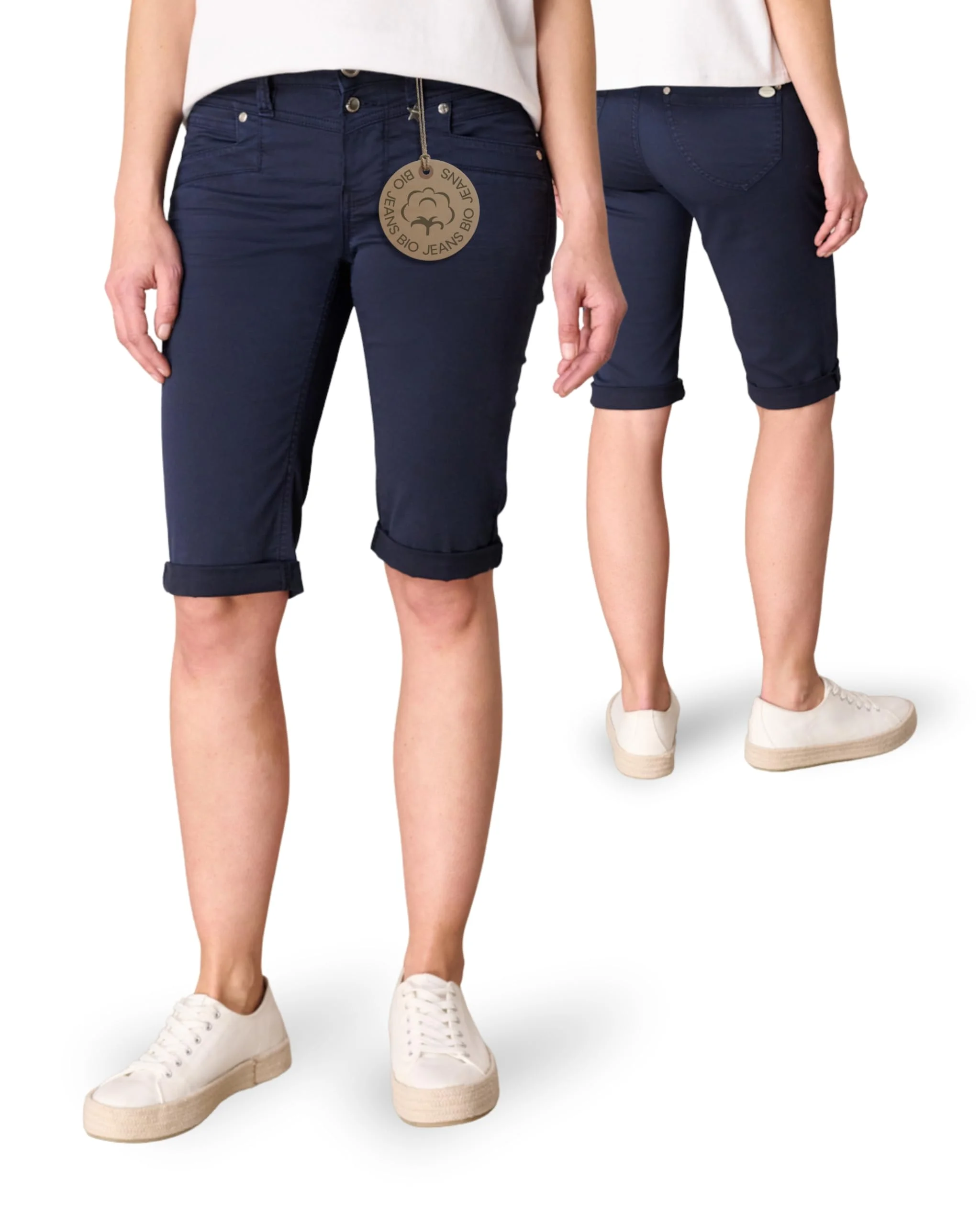 Glücksstern Merle Slim Fit Bermuda I Formstabile Damenjeans mit Mid Waist & hohem Stretch I Aus Bio-Baumwolle mit recyceltem Polyester I Soft Denim & gesäßbetonte Schnitte