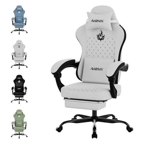 NIONIK Gaming Stuhl, Ergonomischer Gaming-Stuhl mit Fußstütze