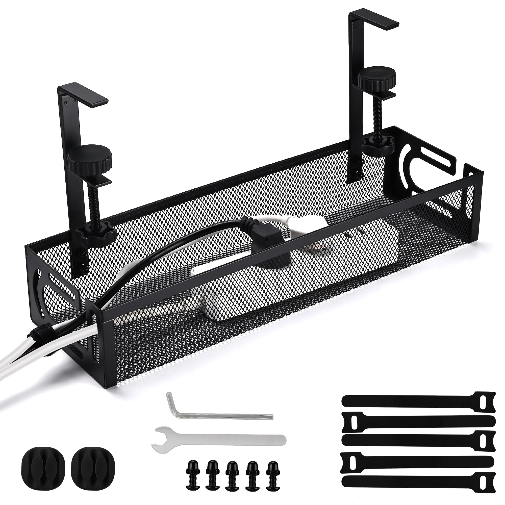 Kabelmanagement Schreibtisch, Metall Kabel Organizer Untertisch, Cable Tray ohne Bohren mit Klemme, für höhenverstellbaren Schreibtisch (Schwarz - 39cm)