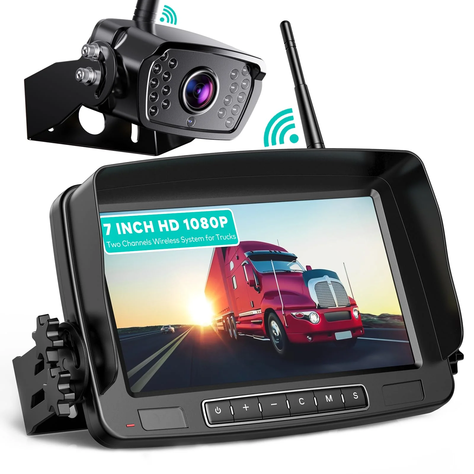 eRapta 7'' LCD Kabellose Rückfahrkamera Set mit Eingebautem Funksender | Wireless Einparkhilfe, Wasserdicht IP69, Nachtsicht für Wohnmobile, Anhänger, LKWs, Sattelauflieger