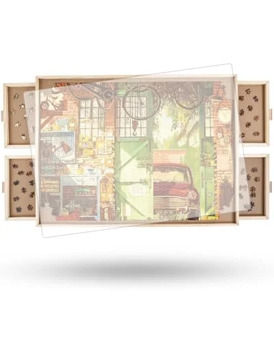 1000 Teile rotierendes Puzzlebrett mit 6 Schubladen und Abdeckung, 67,6 x 57 cm tragbarer Holzpuzzletisch für Erwachsene, Lazy Susan Spinning Puzzle Boards Mama