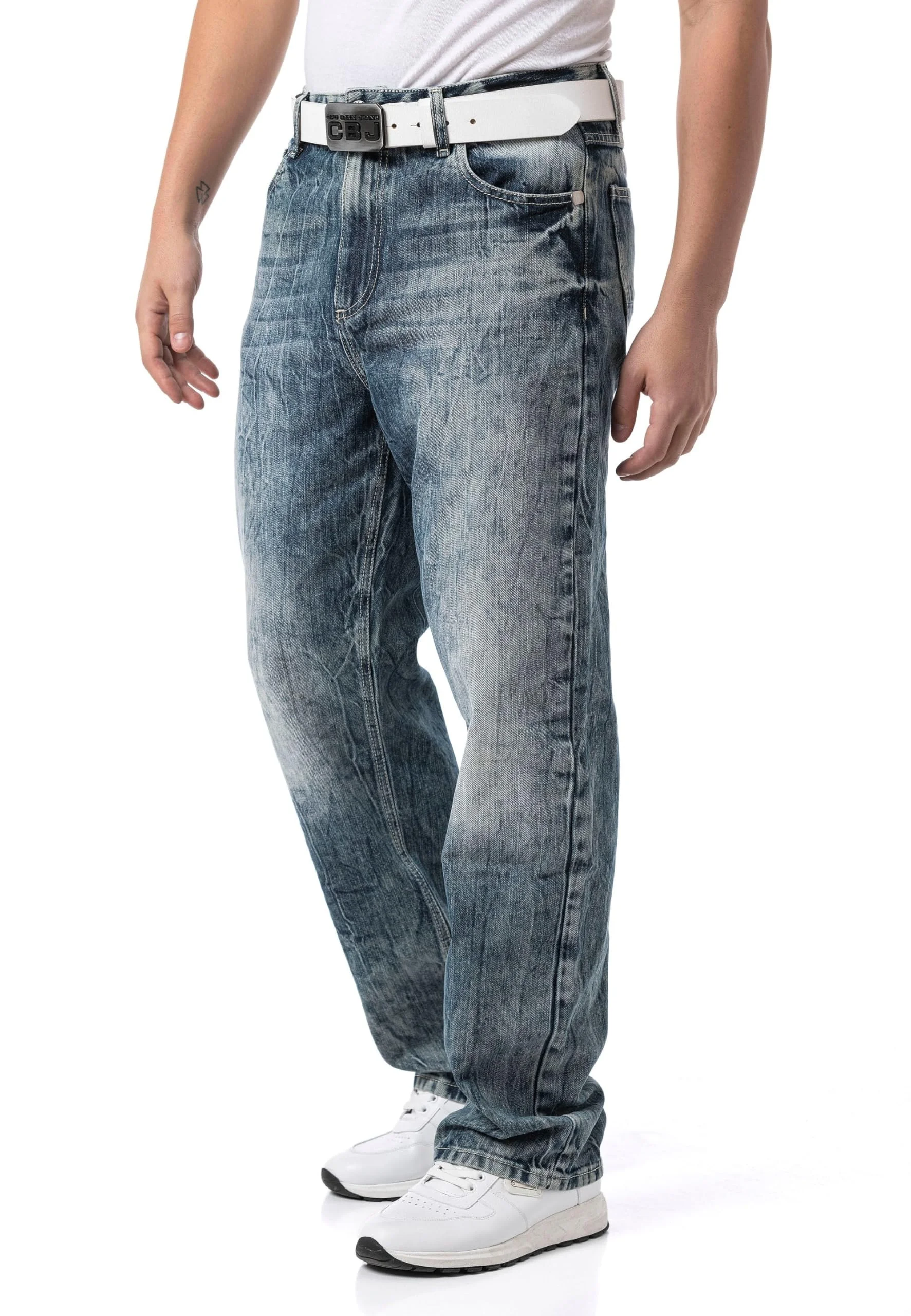 Cipo & Baxx Herren Baggy Fit Jeans mit Zipper – Oversize, Weite Passform