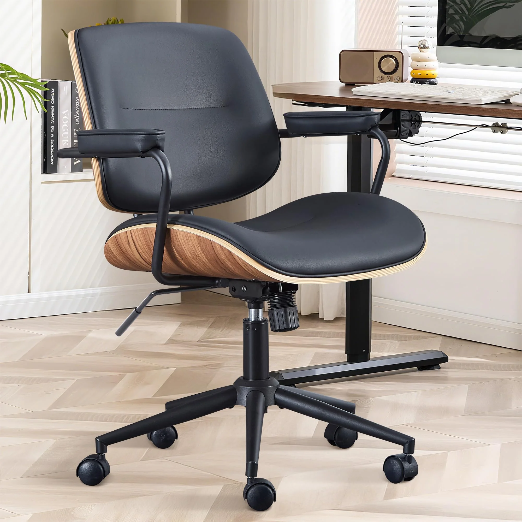 BERYTH Homeoffice Stuhl Drehstuhl mit Armlehne Medieval Modern Bürostuhl 360°Drehbar Höhenverstellbar Schreibtischstuhl, Schminkstuhl für Büro, Arbeitszimmer, Schlafzimmer bis 136 kg belastbar