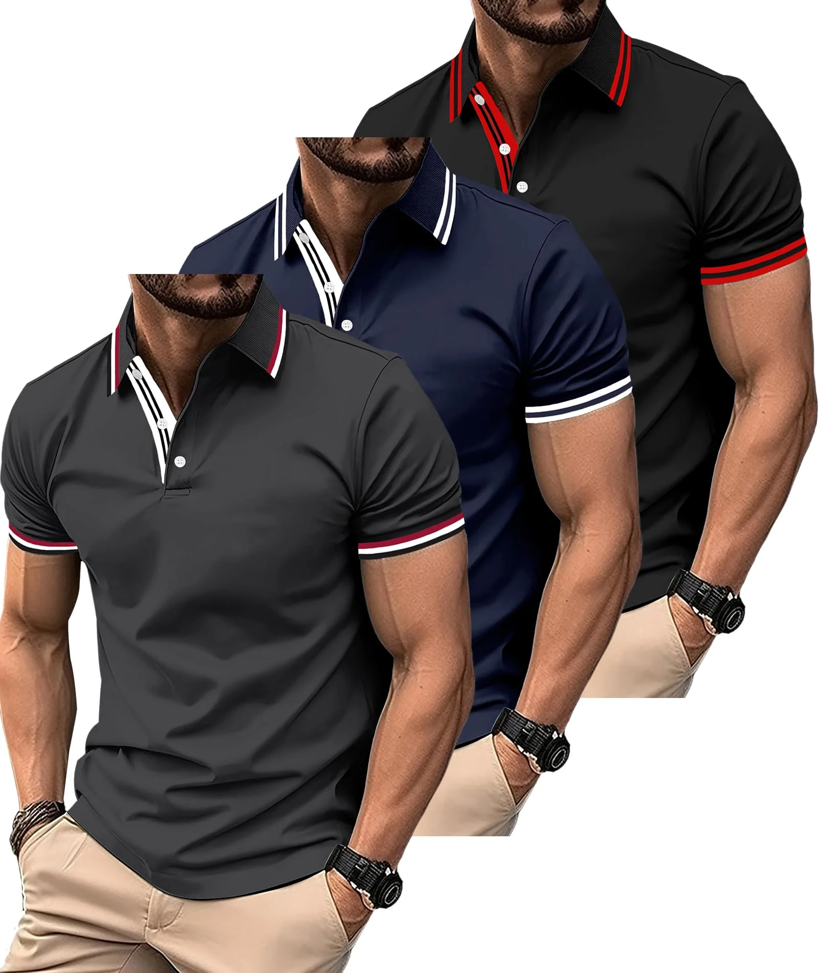 SwissWell 3er Pack Poloshirt Herren Kurzarm Golf T-Shirt für Herren Atmungsaktiv Polo Shirts Männer