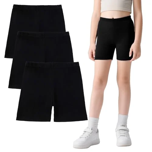 FILOWA Shorts für Mädchen Kinder Baumwolle Kurze Hosen 3er-Pack Sport Radlerhose mit Elastischer Bund Turnhose Weich Bunt Freizeit Sporthose Sommer Gym Radfahren Wandern Joggershorts, Gr.110-170