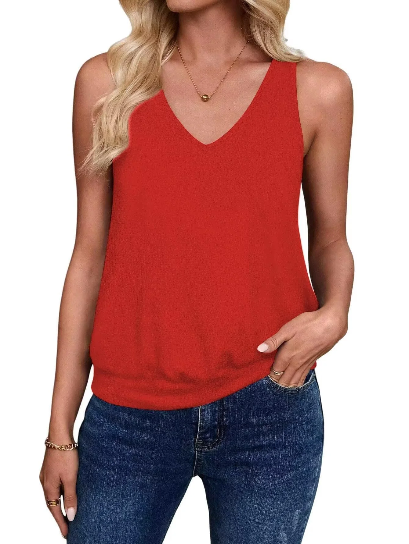 BUNSLOOM Tank Top Damen Basic Sommer Tops Ärmellose Oberteile V-Ausschnitt T Shirt Elegant Oberteile