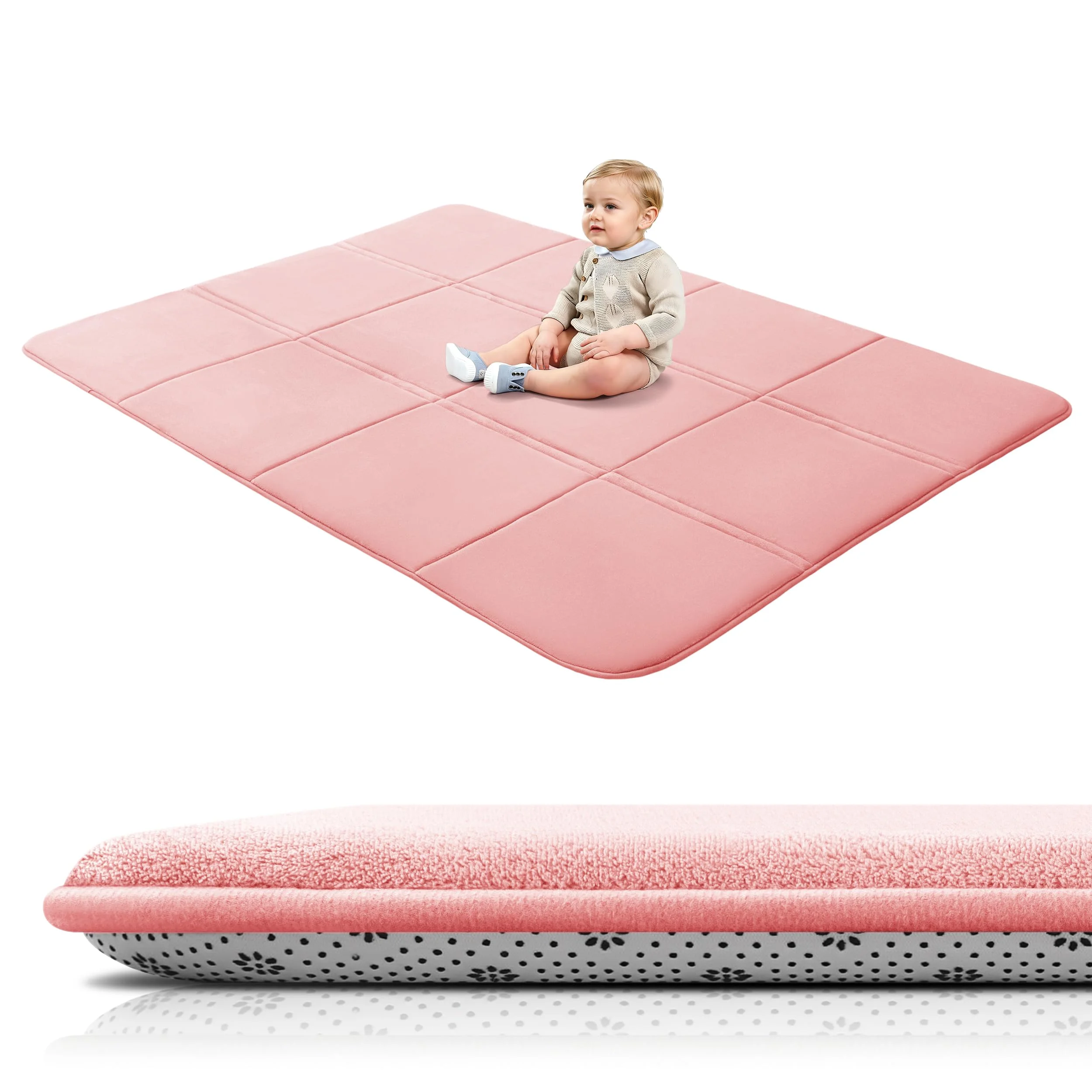 BYBYME Verdickte Korallensamt-Krabbelmatte Teppich für Kinder – Extra Dick, rutschfest und Weich – Faltbar und Platzsparend zu Verstauen – Baby Spielmatte/Spielteppich