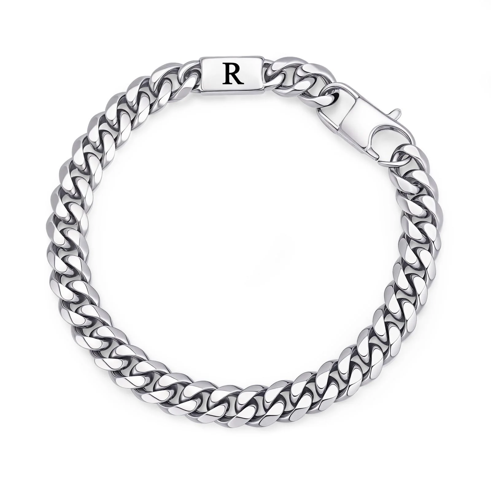 Herren Armband Edelstah Panzerkette mit Buchstaben - Silber Panzerkette Armband für Männer Jungen A-Z, Buchstabe Kubanische Armbänder 8mm Breite 21cm Länge Geschenke für Ehemann Papa Sohn Bruder