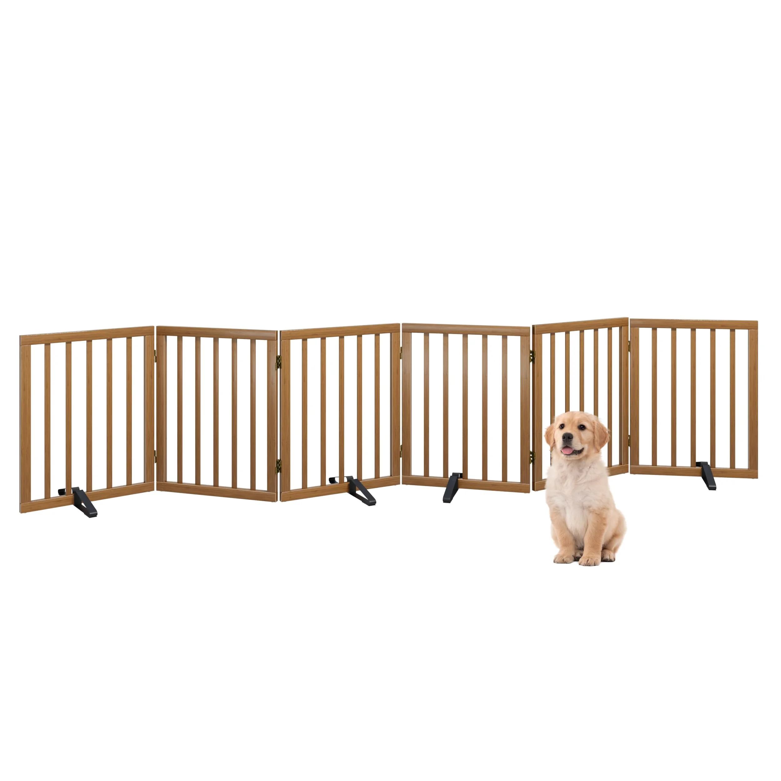 Hundegitter für Türöffnungen, Faltbares Hundegitter für den Innenbereich, Freistehende Haustiergitter für Türöffnungen Schlafzimmer, Welpengitter mit Metallstützen, Raumteiler 6 Paneele (Walnuss)