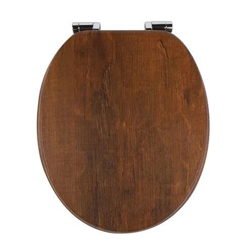 SAINOS MDF-Toilettensitz, Klodeckel Holz, O-Förmig Toilettendeckel Mit Soft-Close-Mechanismus, Verstellbaren Scharnieren Aus Zinklegierung, Verhindert Rostbildung, 180KG Tragkraft