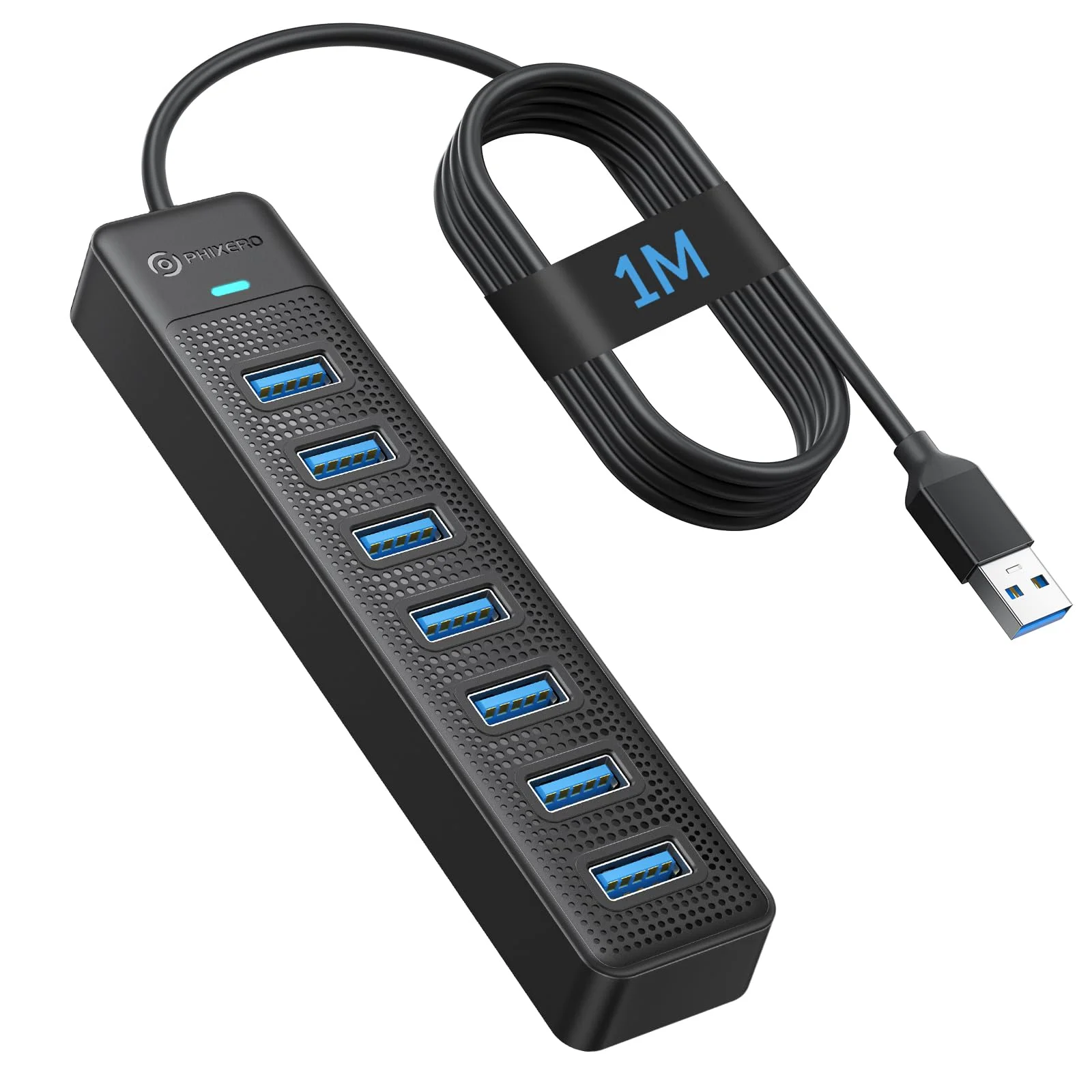PHIXERO 7 Port USB 3.0 Hub Verteiler 5Gbps USB Verteiler Multiport Adapter mit 100CM Kable,Kompatibel mit Allen USB Port Geräten (7 Port, 100CM Kable)