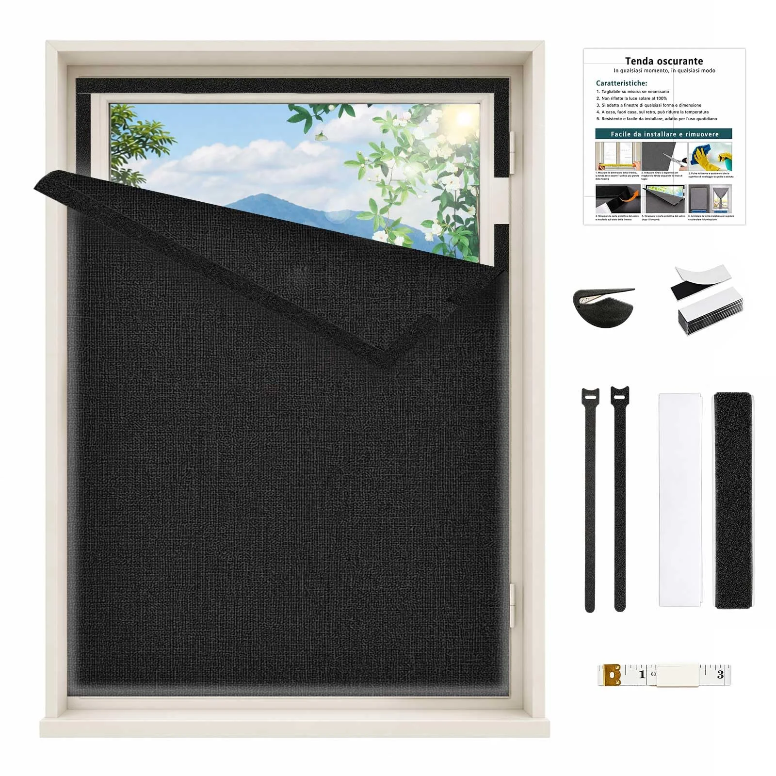 Fenster Dachfenster Verdunkelung, Leinenoptik mit Material-Upgrade, Faltenfreies Verdunklungsrollo ohne Bohren, Sonnenschutz, für Schlafzimmer, Dachgeschoss, Reise & Wohnmobil,300 x 150cm