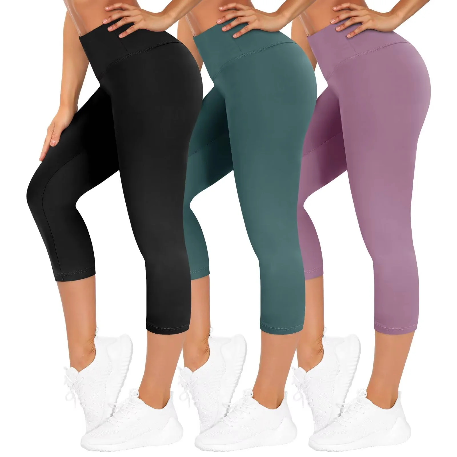 TNNZEET 3er Pack Capri Leggings Damen 3/4 High Waist Sommer für Sport | Bequeme 7/8 Caprihose Elastisch Dreiviertel Leggins Sporthose Hose Yogahose für Gym Yoga