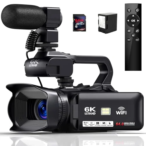 Videokamera 2.7K 56MP Camcorder 16X Digitalzoom Fülllicht Vlogging Camera | Vlogging Camera mit LED-Fülllicht, für YouTube, 2.8" LCD Bildschirm, 16GB SD-Karte, 2 Batterien