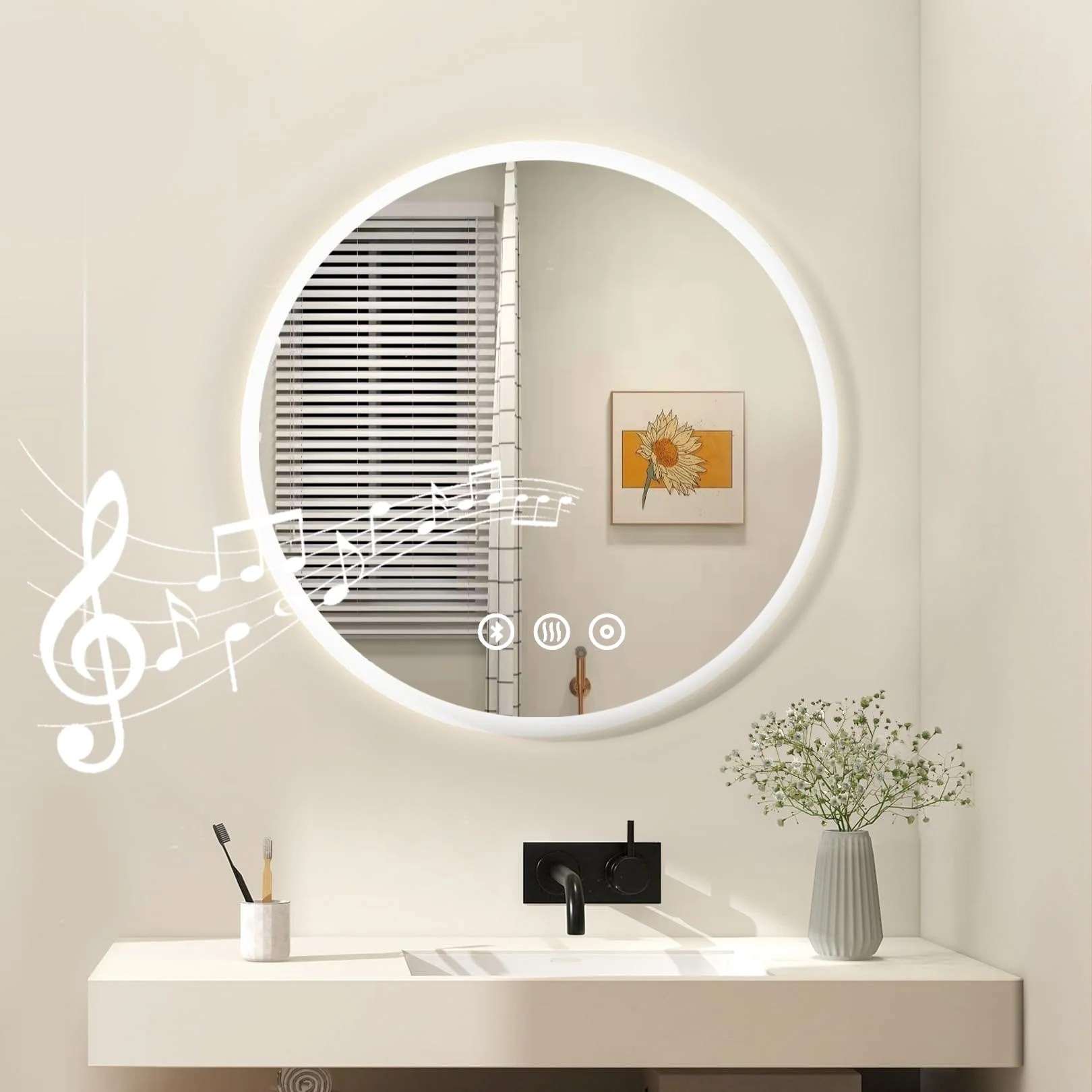 Habison Badezimmerspiegel Mit Licht, 60cm Badspiegel Mit Beleuchtung Mit Bluetooth, 3 Lichtfarbe Dimmbar, Antibeschlag, Touchschalter, Speicherfunktion, Explosionsgeschütztes Glas Led Spiegel