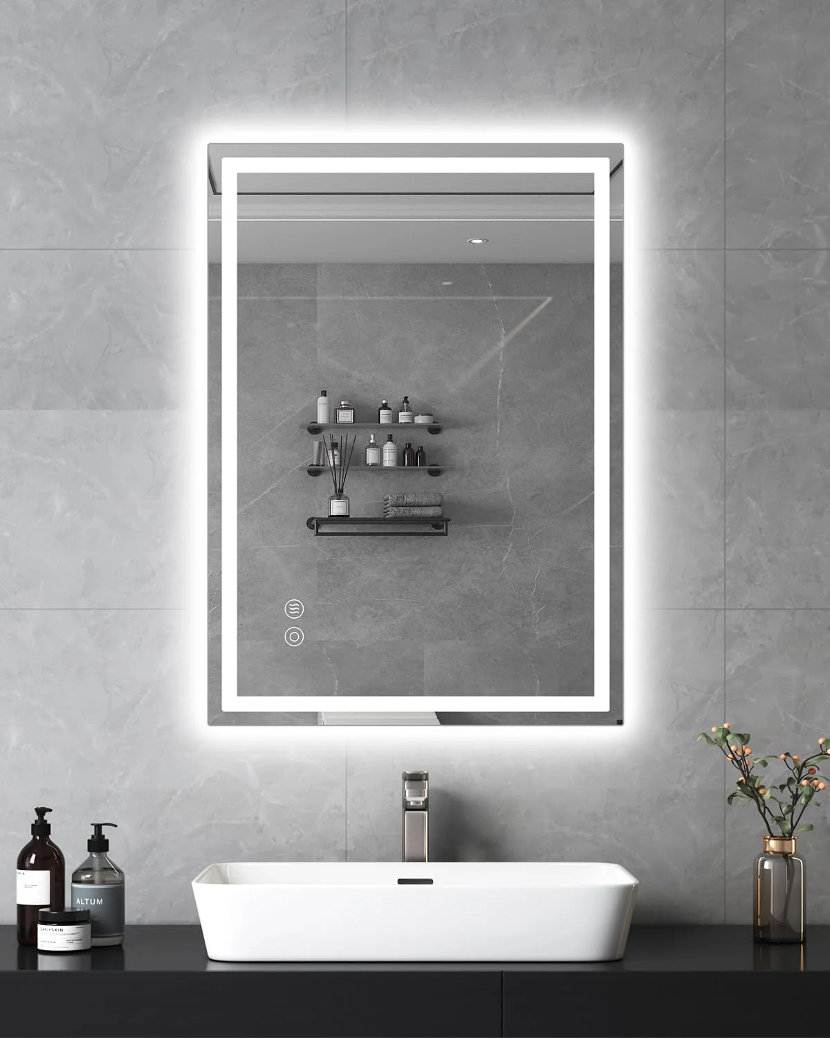Habison LED Spiegel mit Beleuchtung, 50x70cm Badezimmerspiegel mit Touchschalter, Anti-Fog, Dimmbar Licht 3 Farbtemperatur, Speicherfunktion, Wasserdicht IP44 Spiegel Bdezimmer mit Licht