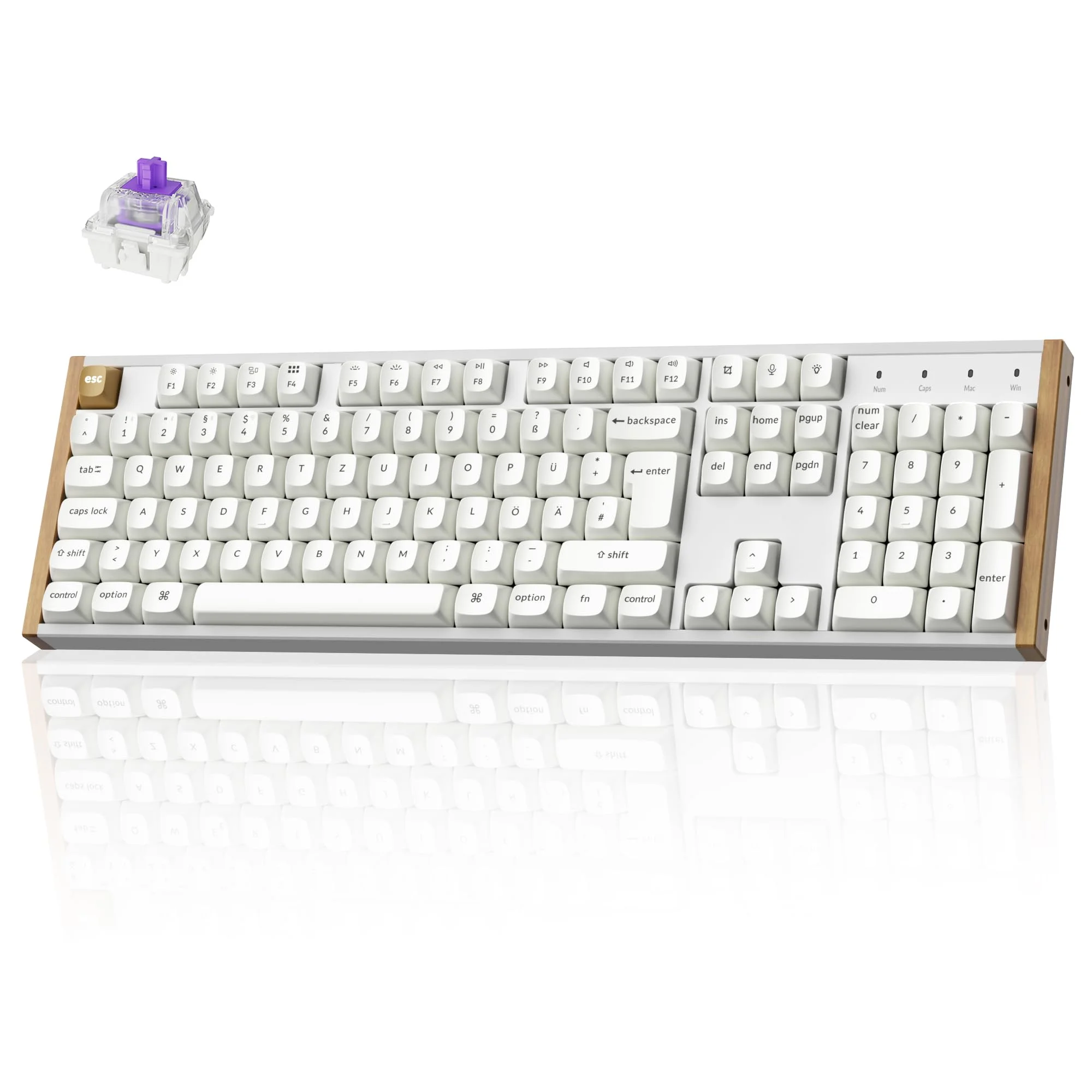 Keychron K10 HE kabellose Hall-Effekt-Tastatur, QWERTZ deutsches Layout, magnetische Schalter, programmierbar mit QMK/Launcher, Aluminium- und Holzrahmen, für Mac und Windows – Sonderedition (Weiß)