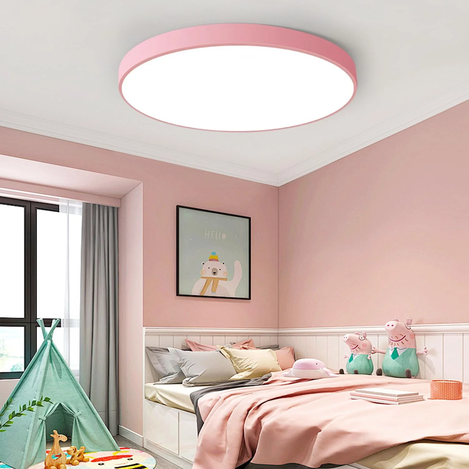 BTLINK LED Deckenleuchte 36W Flach Rund Rosa Deckenlampe Ø40CM | Modern Warmweiß 3000K Kinderzimmer Lampe für Schlafzimmer Büro Wohnzimmer Küche Keller Balkon Ultra Dünn 4CM