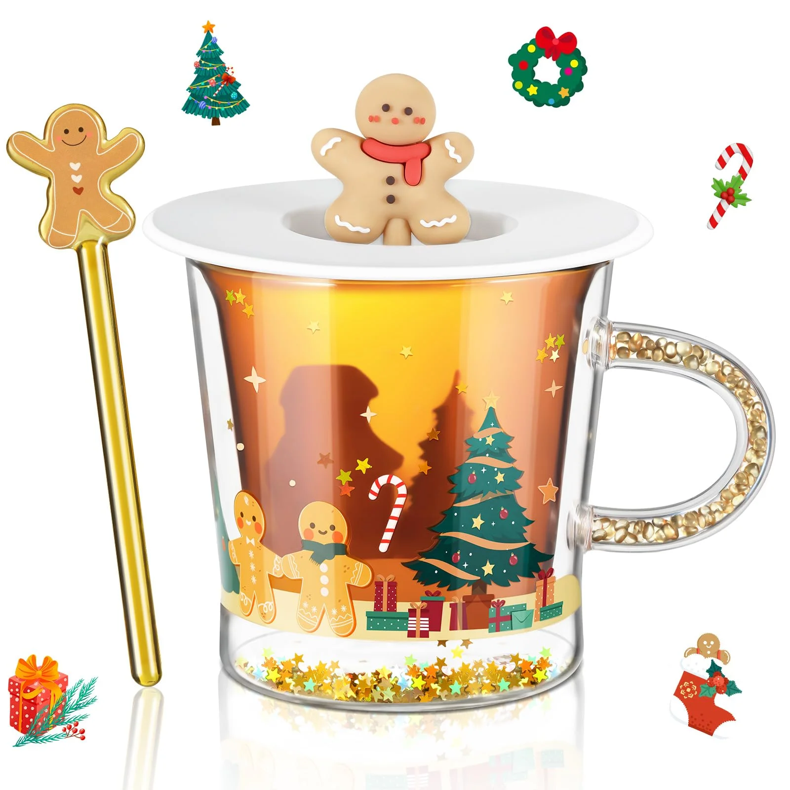 ecooe Doppelwandige Süße Weihnachtsbaum Latte Macchiato Gläser 260ml Kaffeetasse Weihnachten Becher mit Weihnachtsbaum Teesieb Teegläser für Milch, EIS, Weihnachtsgeschenke Geschenke für Frauen Kind