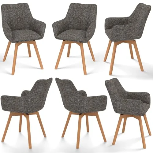 WAFTING Esszimmerstühle drehbar 360°, esszimmerstuhl drehbar mit armlehne | Tweed-Stoff, Armlehnstuhl, Moderner Polsterstuhl, Drehstuhl, Esszimmerstuhl Drehbar, Wohnzimmer, Arbeitszimmer, Schlafzimmer