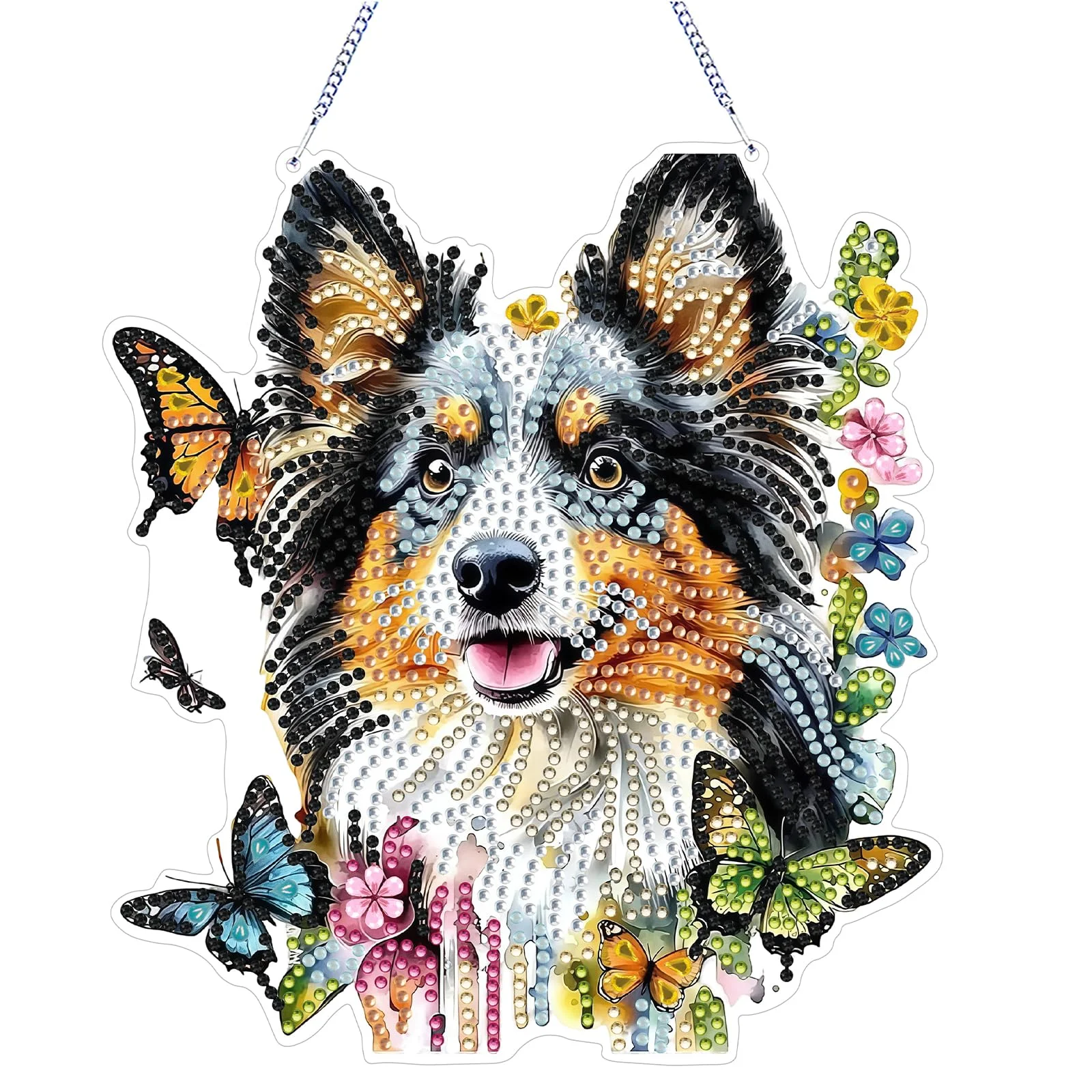 CAYUDEN Diamond Painting Anhänger Kinder Set, DIY Diamond-Painting Fensterbilder Hund Diamant Wand Und Eingang Deko mit Kette für Erwachsene, Mosaik Bastelset für Fenster Küche Decor