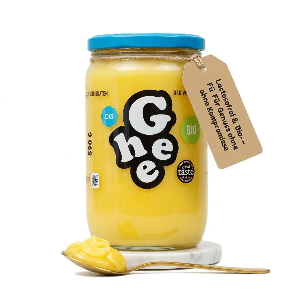 Ghee Bio Butterschmalz 590 g, Geklärte Butter, Laktosefrei | Grasgefüttert, Ayurveda-Qualität, zum Braten Kochen Backen, glutenfrei, ohne Zusatzstoffe, Great Taste Award, 100% EU