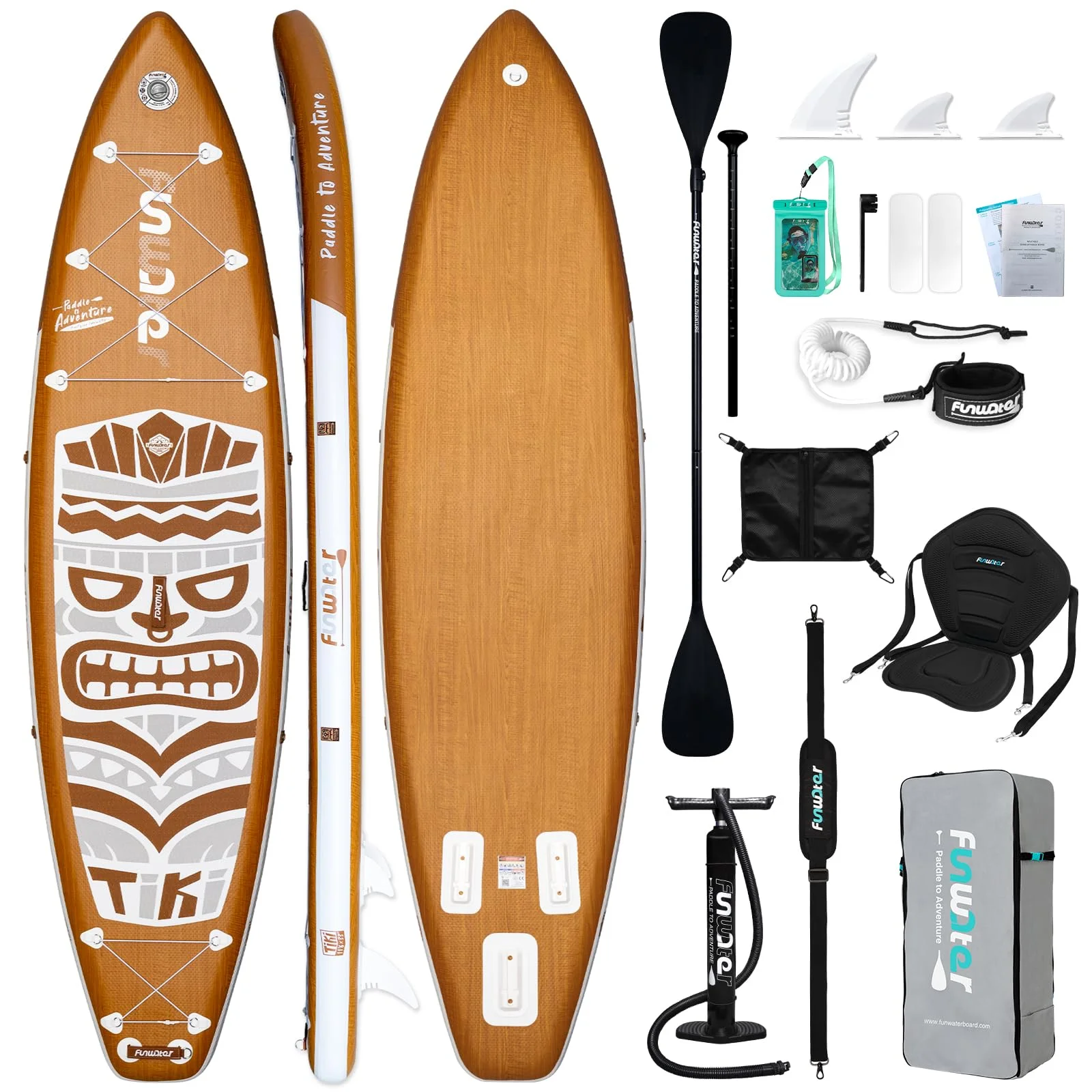 FunWater 10'6"–11'6" SUP Board, aufblasbares Stand-Up Paddle Board für alle Könnensstufen, ideal für Einsteiger & Familien, mit Anti-Rutsch Eva-Deck, Paddel, Pumpe & komplettem Zubehör
