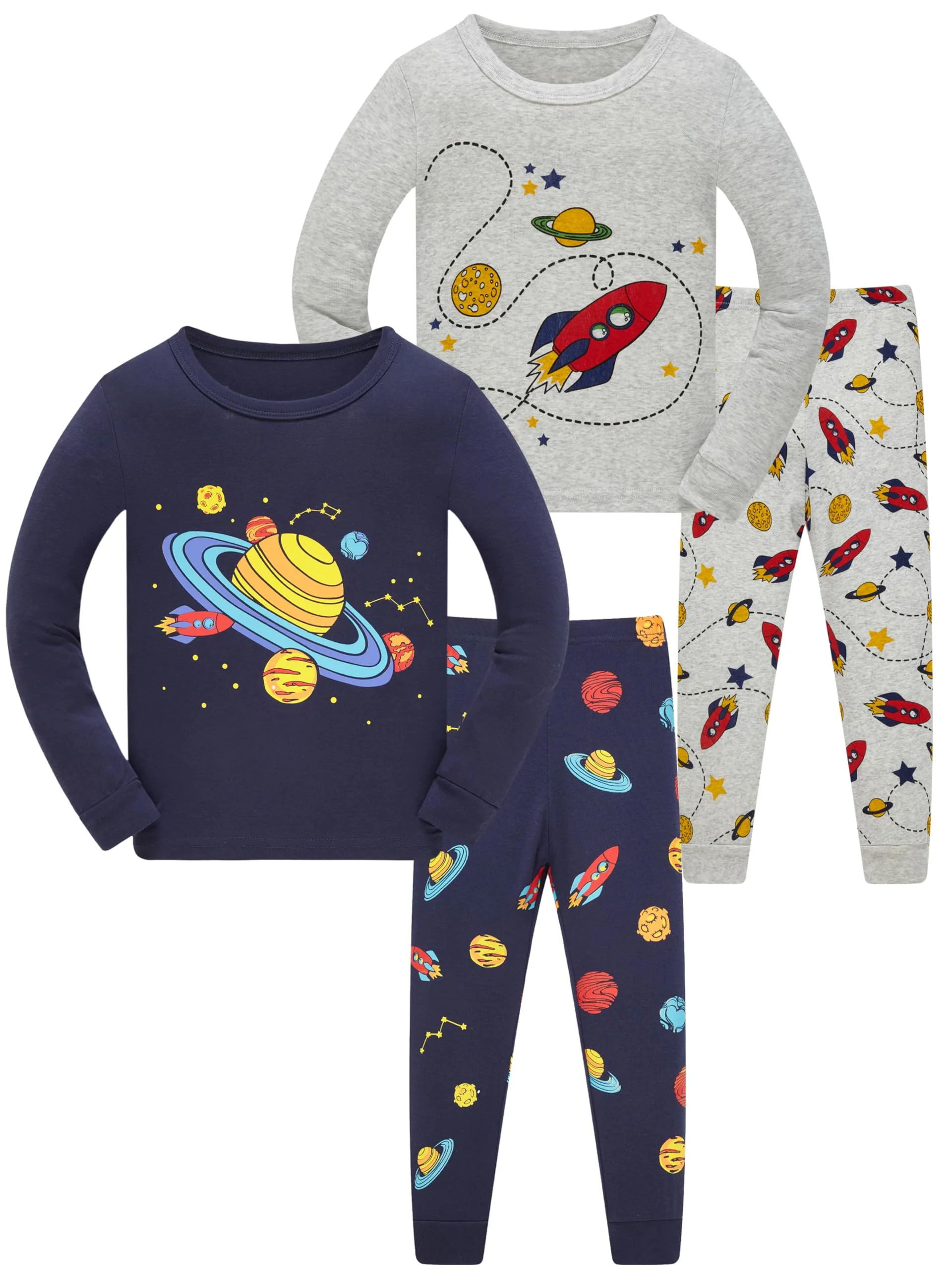 SOIBEEN Pyjamas für Jungen Dinosaurier Nachtwäsche Baumwolle Kleinkind Kleidung Kinder Nachtwäsche Langarm PJs Set 4-teiliges Outfit 1-12 Jahre